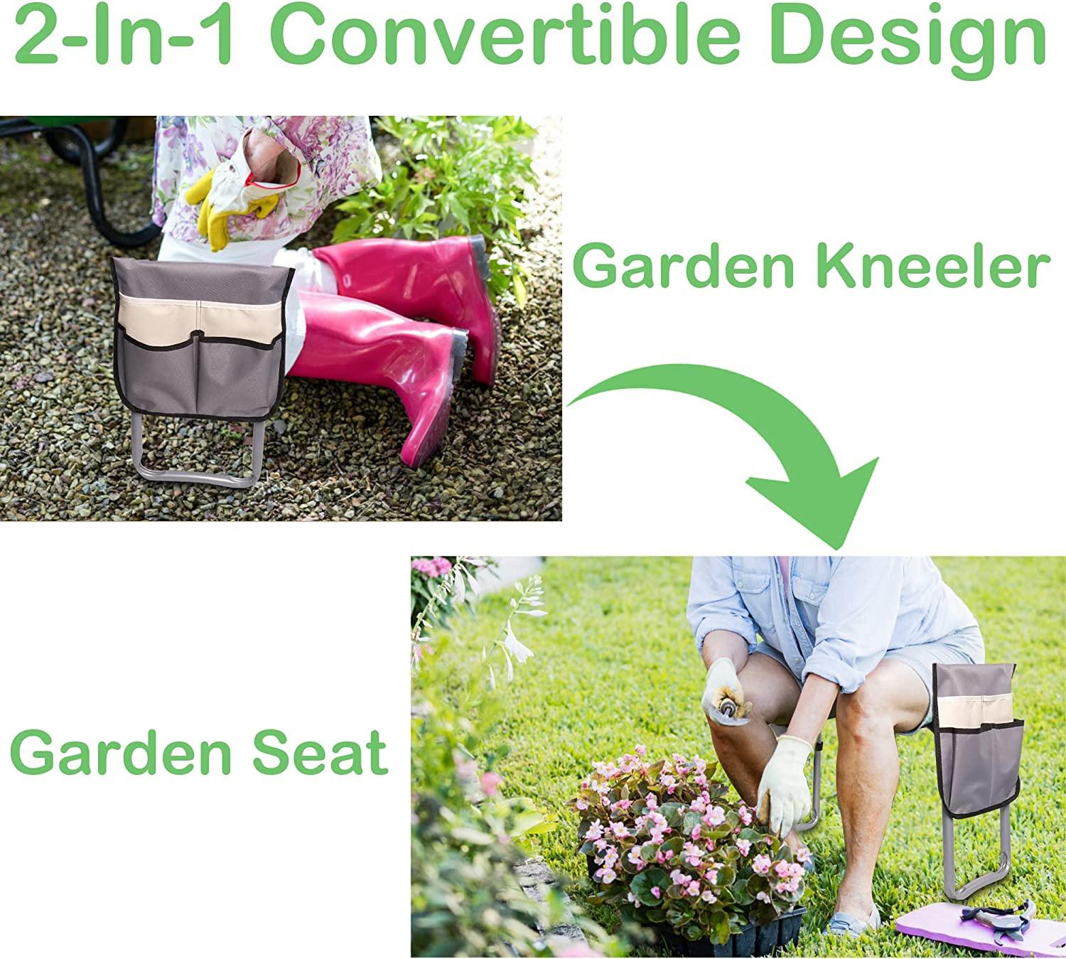 Garden Kneeler Seat Button Folding Gardening Stool with 2 Tool Pouches and EVA Foam Pad - Bosonshop