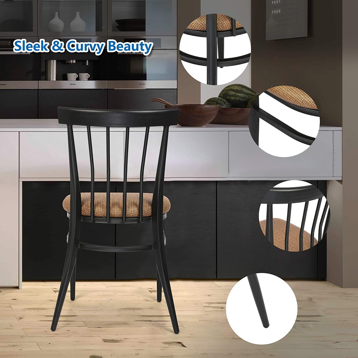 Mid-Century Dining Chairs Set of 2, w/Comb Back & PU Leather Cushion, Rubber Iron Frame Chairs, Easy Assemble 450 LBS Load - Bosonshop