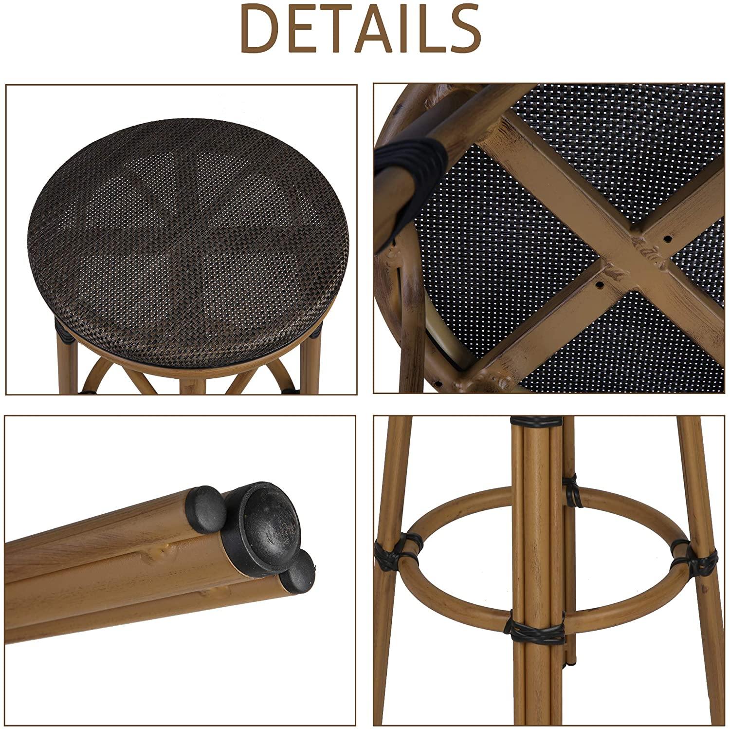 Kitchen Counter Stools with Foot Plate Black Dining Chair Set of 2 Bar Chair Modern Textile Fabric Breakfast High Stools for Kitchen Stool - Bosonshop