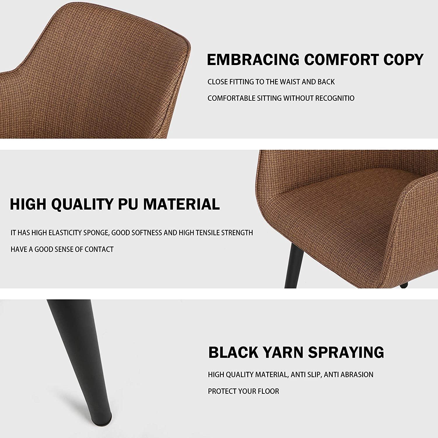 Classic Dining Chair Home Office Chair Modern Style Family Leisure Chair with Stainless Steel Legs, PU Leather High Back Side Chair, Coffee - Bosonshop