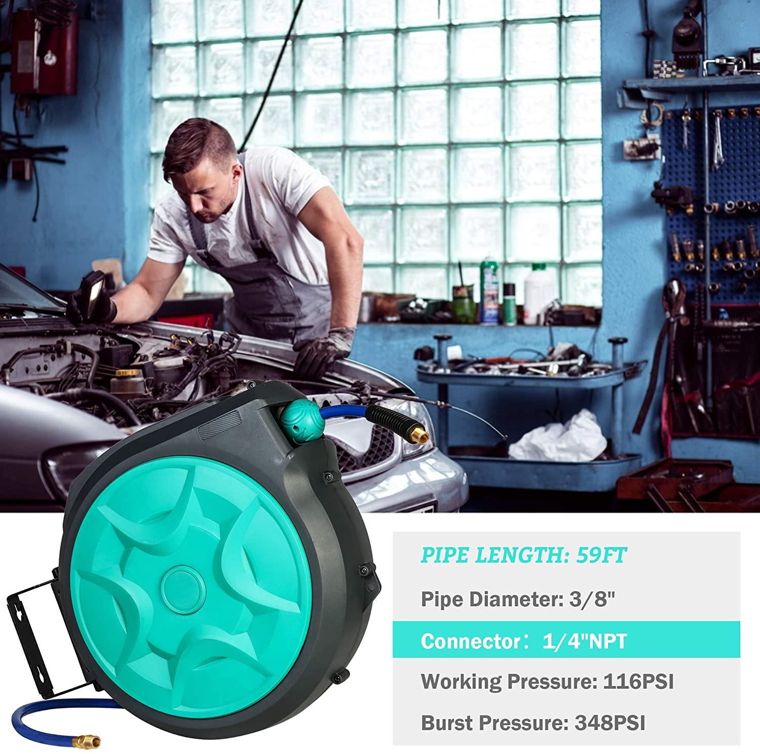 59ft Garden Air Hose Reel, Portable Auto Rewind Retractable Reel Wall Mount - Bosonshop