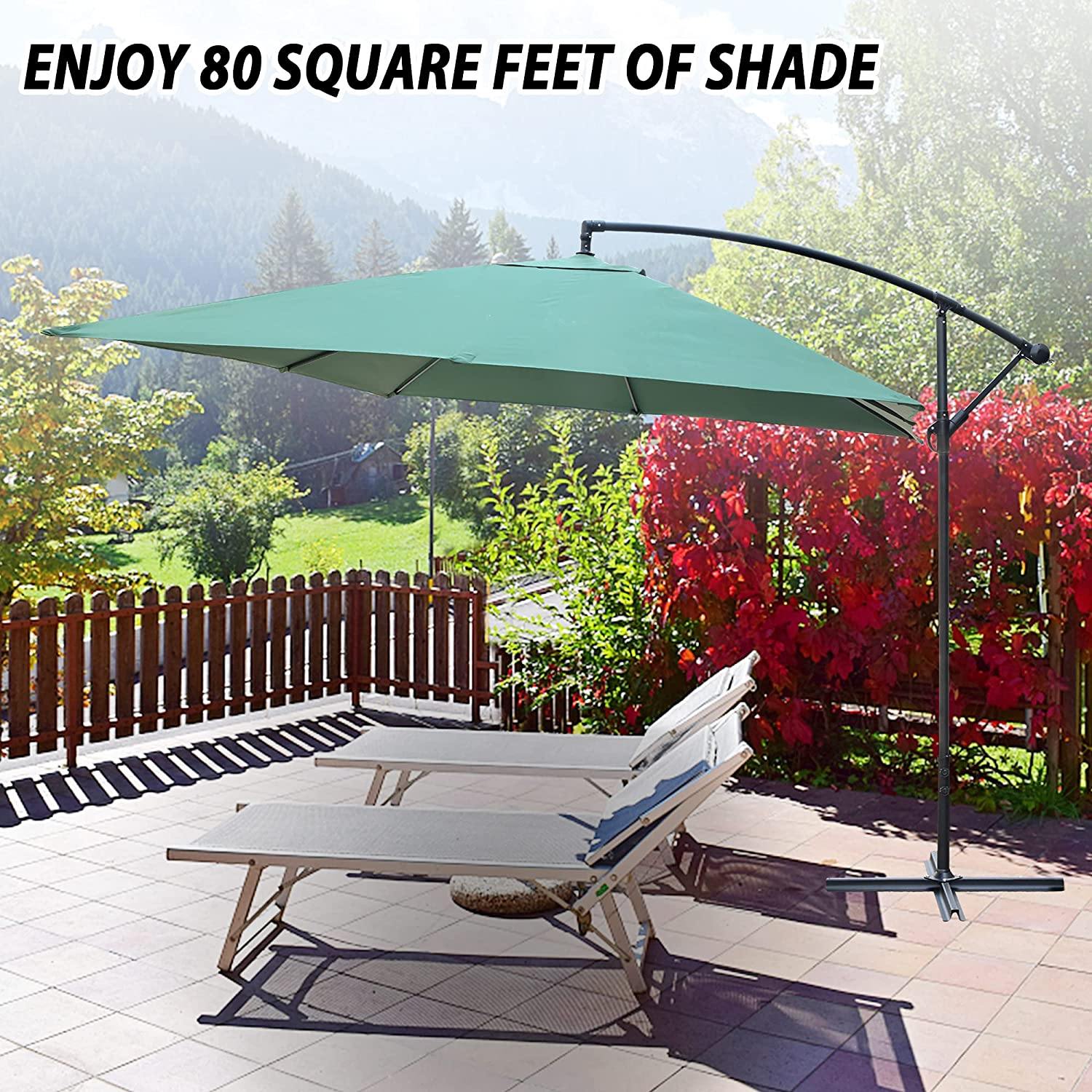 10 Ft Outdoor Offset Cantilever Hanging Patio Umbrella with Crank & Cross Base, Green - Bosonshop