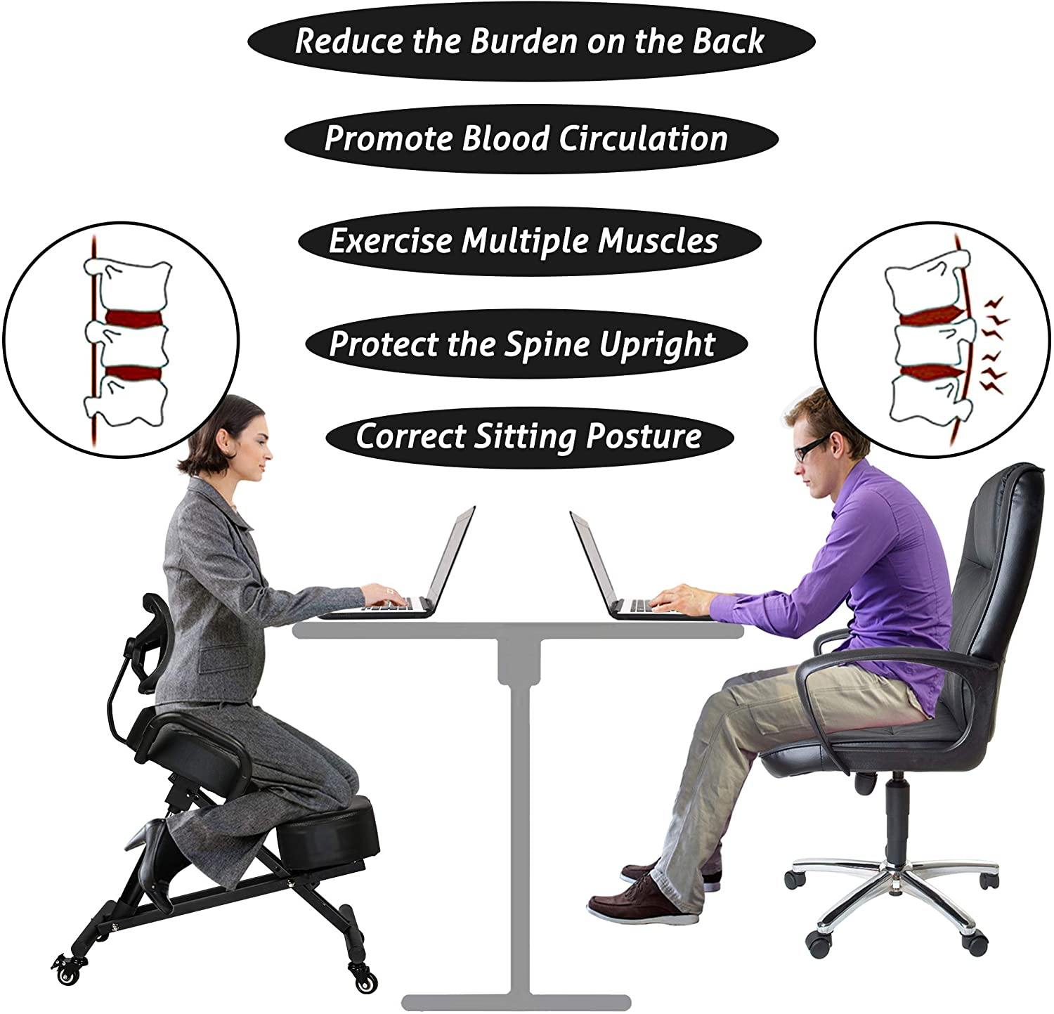 Ergonomic Kneeling Chair Office, Build Healthy Back & Upright Posture, Flexible& Lockable Wheels, Adjustable Knee Stool for Bedroom, Living Room - Bosonshop