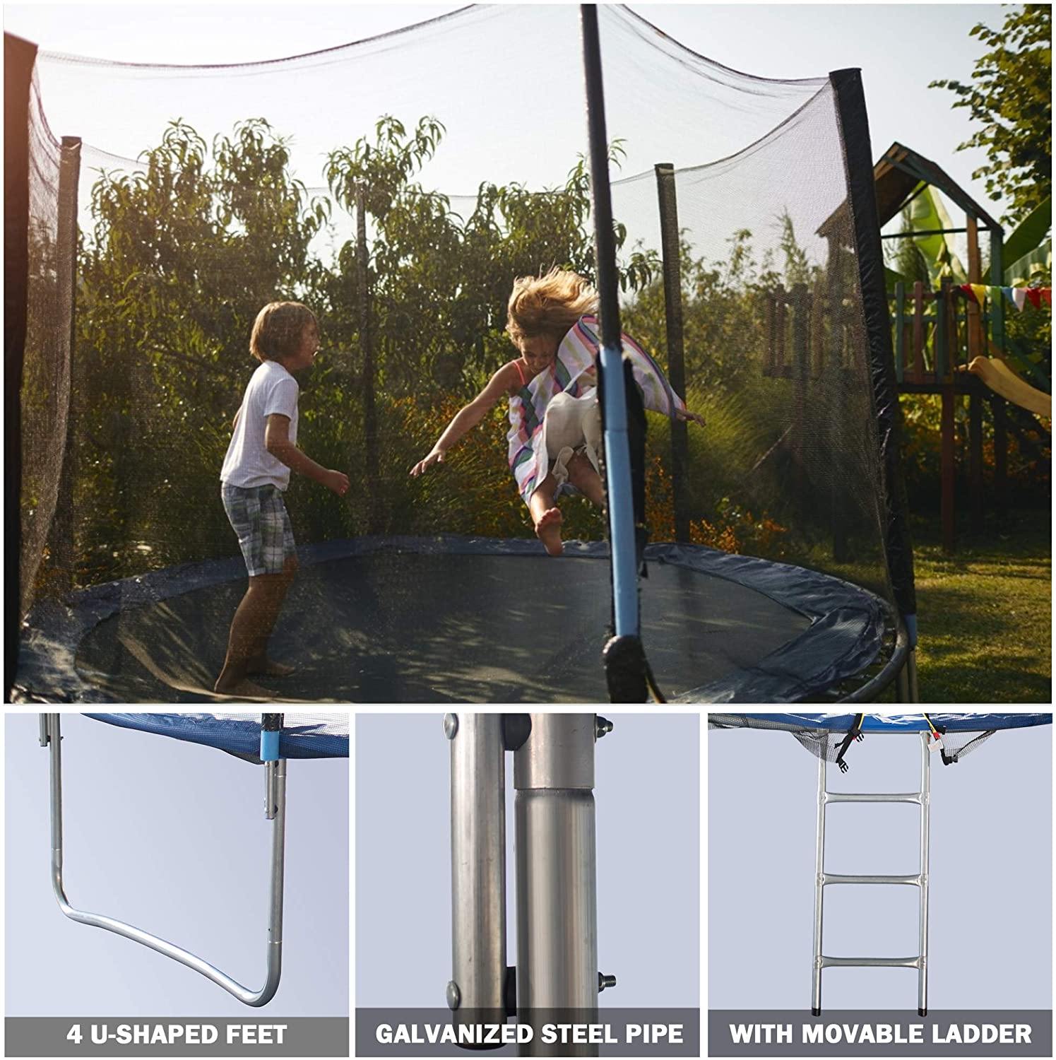 12 FT Trampoline For Kids And Family Outdoor Trampoline With Safety Enclosure Net, Ladder And Spring Cover - Backyard Bounce Jump Have Fun - Bosonshop