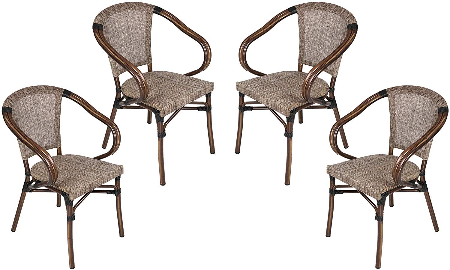 Patio Leisure Chair Set of 4 Outdoor Dining Chairs Patio Furniture, Indoor/Outdoor Restaurant Stack Chair Set, Grey & Brown - Bosonshop