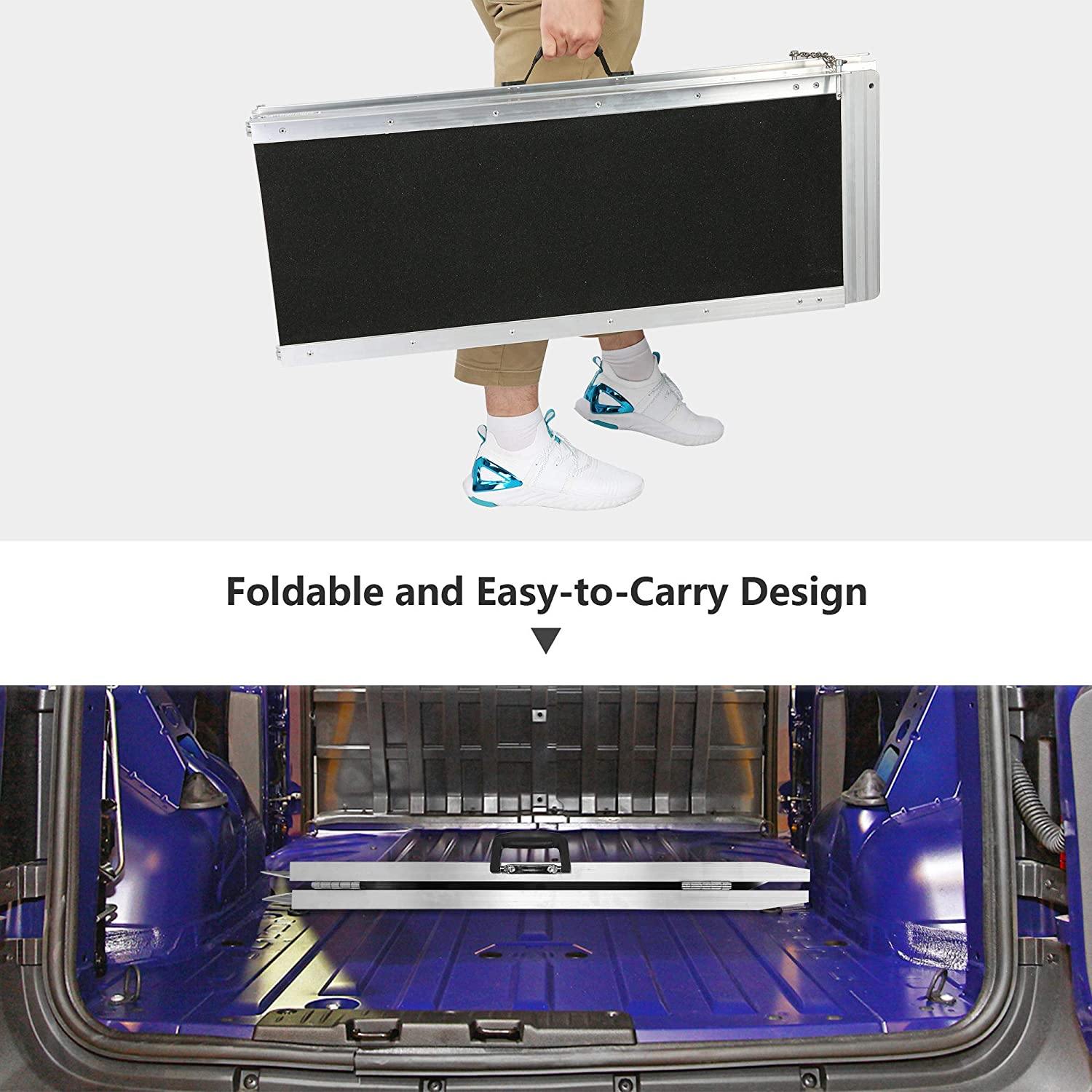 3ft Wheelchair Ramp (20LBS), Aluminum Alloy Ramp, Single Fold Portable Handles & Anti-Slip Carpet for Doorways, Stairs, Mobility Scooter, Porch - Bosonshop