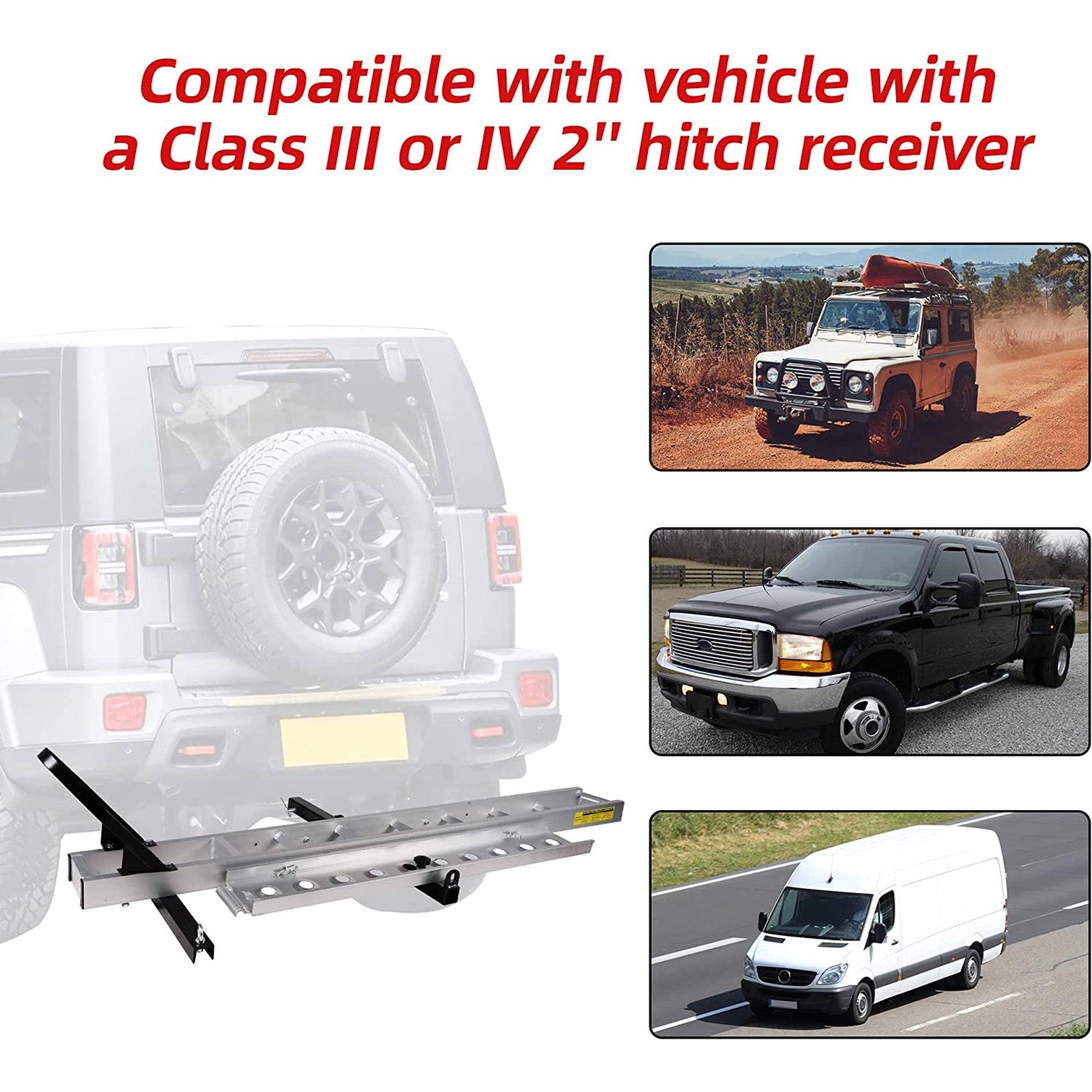 440 lb Capacity Aluminum Motorcycle Carrier with 3.8' Ramp, 2" Receiver Dirt Bike Scooter Hitch-Mounted Rack - Bosonshop