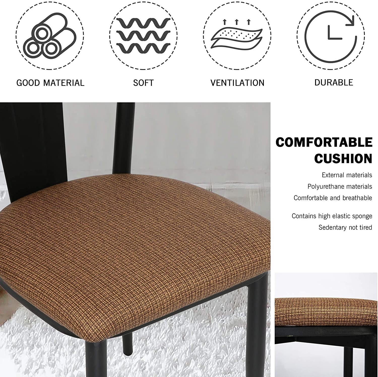 Vintage Kitchen Chair Set, Metal Frame Dining Chair Set of 2, Industrial Side Chair Upholstered Chair, Brown - Bosonshop