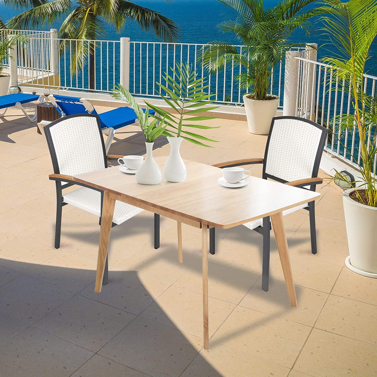 Outdoor Patio All Weather PE Rattan Dining Chairs with Aluminum Alloy Frame, Set of 4 Stackable Patio Garden Furniture - Bosonshop