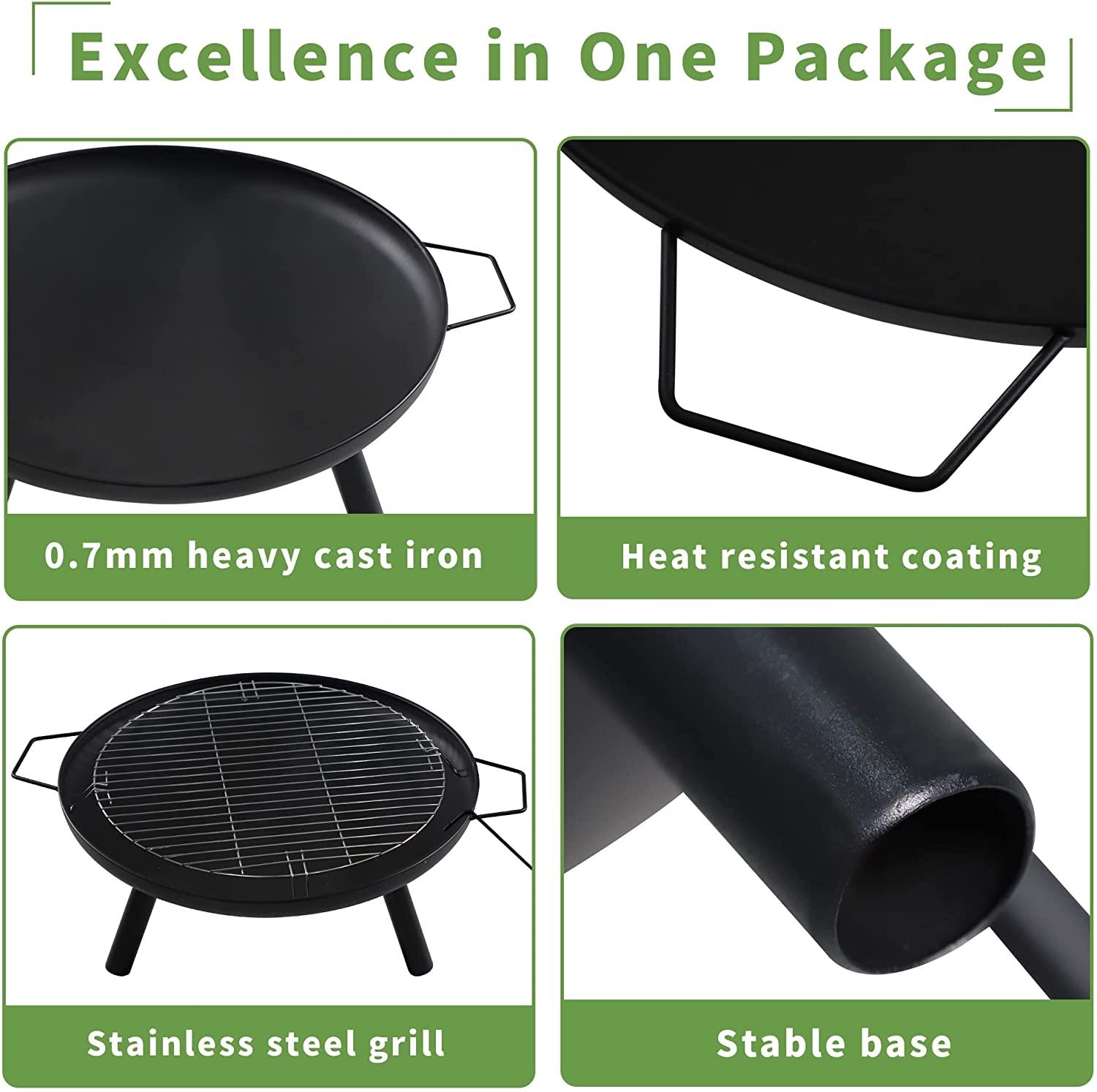 Outdoor Wood Burning Fire Bowl Easy Assembly Fireplace with Portable Poker and Grate for Camping Patio Backyard Beach Picnic - Bosonshop