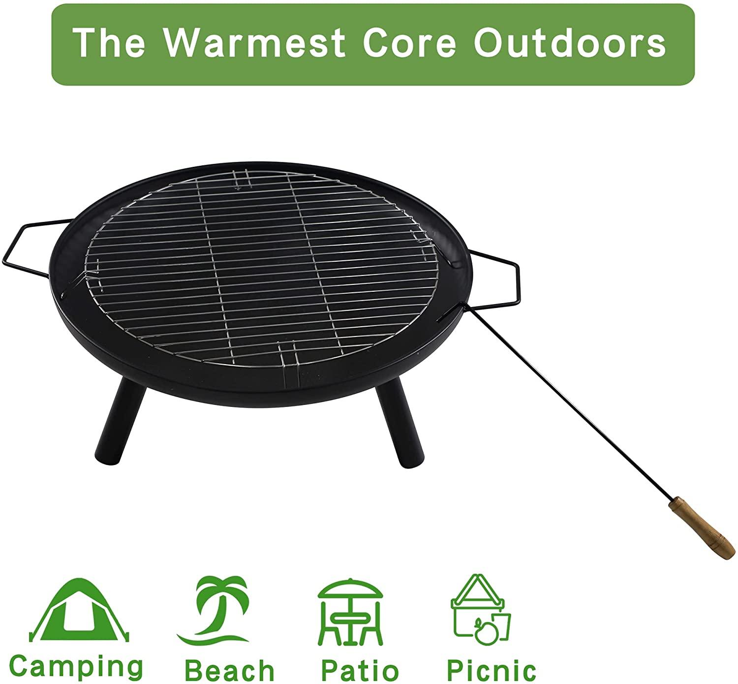 Outdoor Wood Burning Fire Bowl Easy Assembly Fireplace with Portable Poker and Grate for Camping Patio Backyard Beach Picnic - Bosonshop