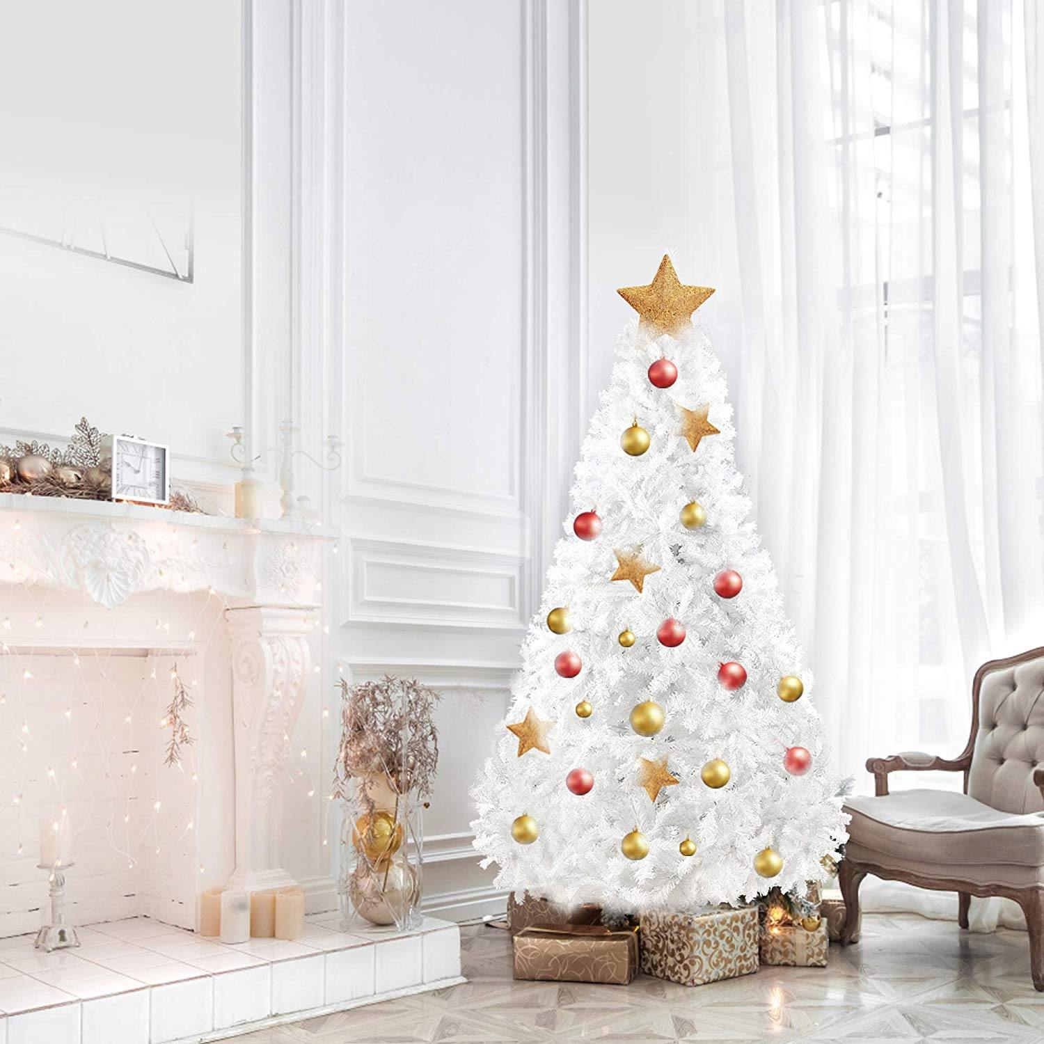 Bosonshop 6FT Premium Spruce Artificial Christmas Tree w/Metal Stand, White