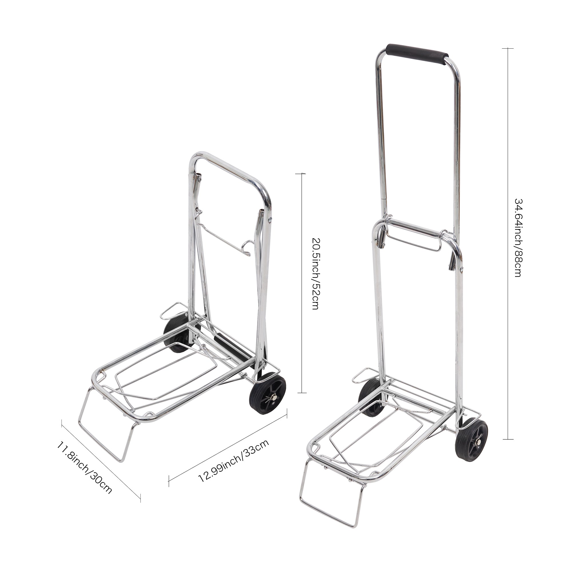 Bosonshop Aluminum Folding Hand Truck Portable Fold Up Dolly with Wheels for Indoor Outdoor Travel Shopping Office, 55lbs (Sliver)
