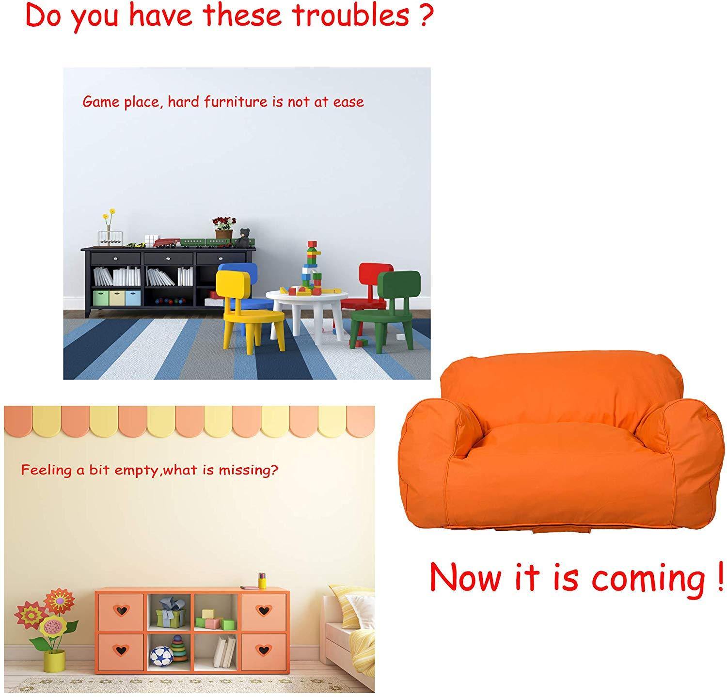 Bosonshop Kids Bean Bag Chair Self-rebound Sponge Double Children Lounger Sofa Bean Bags Seats for Toddlers Orange