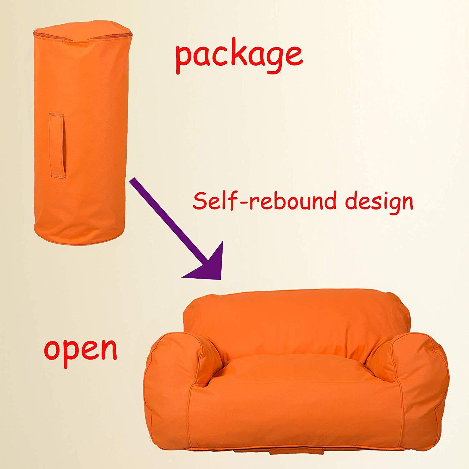 Bosonshop Kids Bean Bag Chair Self-rebound Sponge Double Children Lounger Sofa Bean Bags Seats for Toddlers Orange