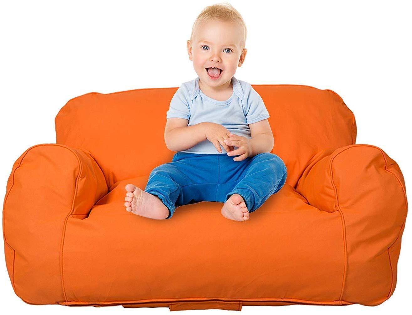 Bosonshop Kids Bean Bag Chair Self-rebound Sponge Double Children Lounger Sofa Bean Bags Seats for Toddlers Orange