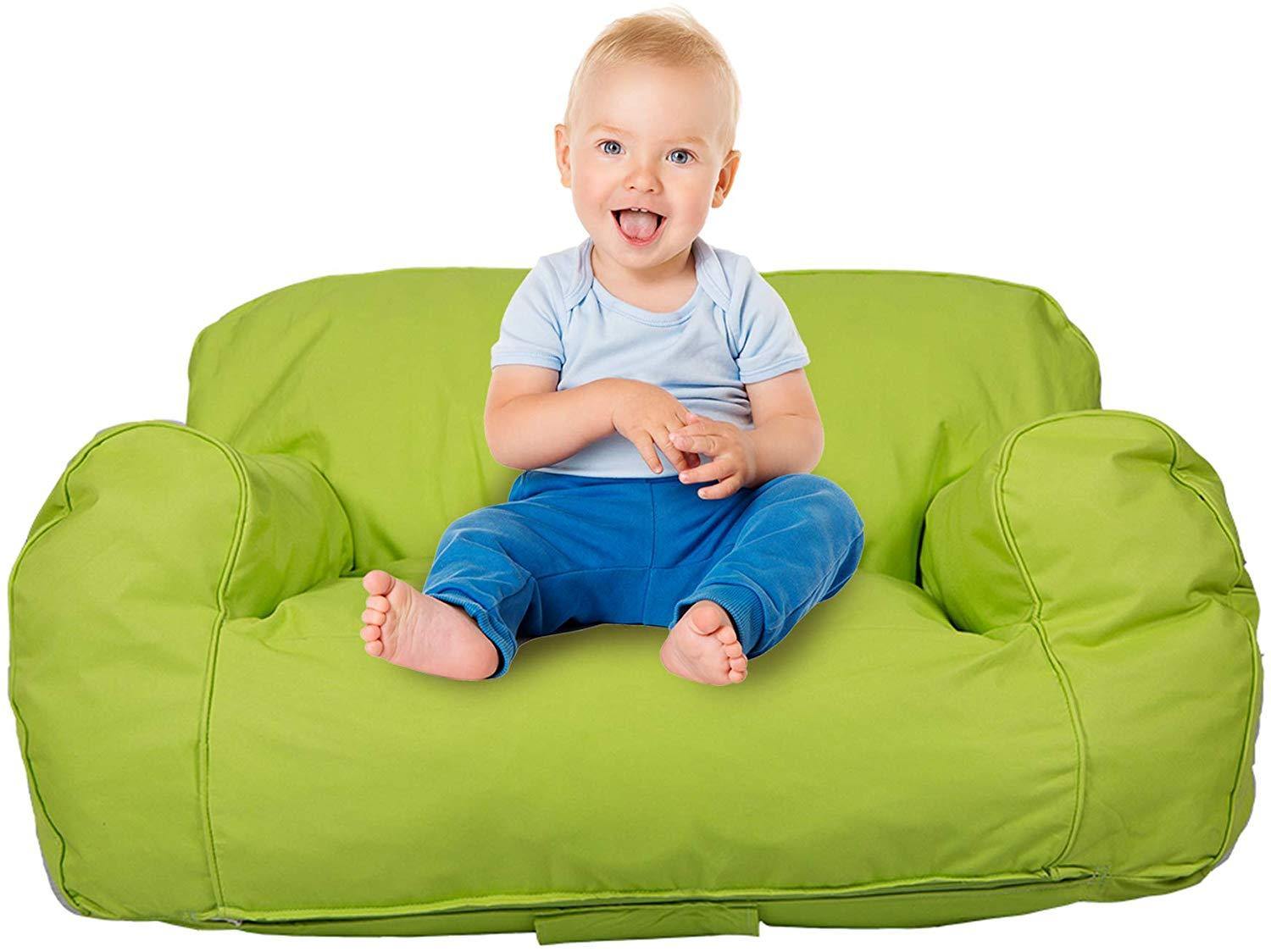 Bosonshop Mini Lounger Sofa, Bean Bag Chair Self-Rebound Sponge Double Child Seat - 35.4" x 19.7" x 19.7" Green