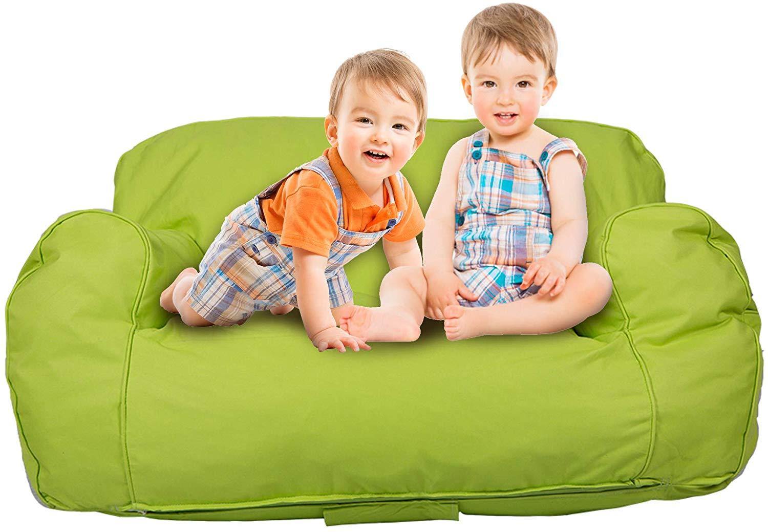 Bosonshop Mini Lounger Sofa, Bean Bag Chair Self-Rebound Sponge Double Child Seat - 35.4" x 19.7" x 19.7" Green