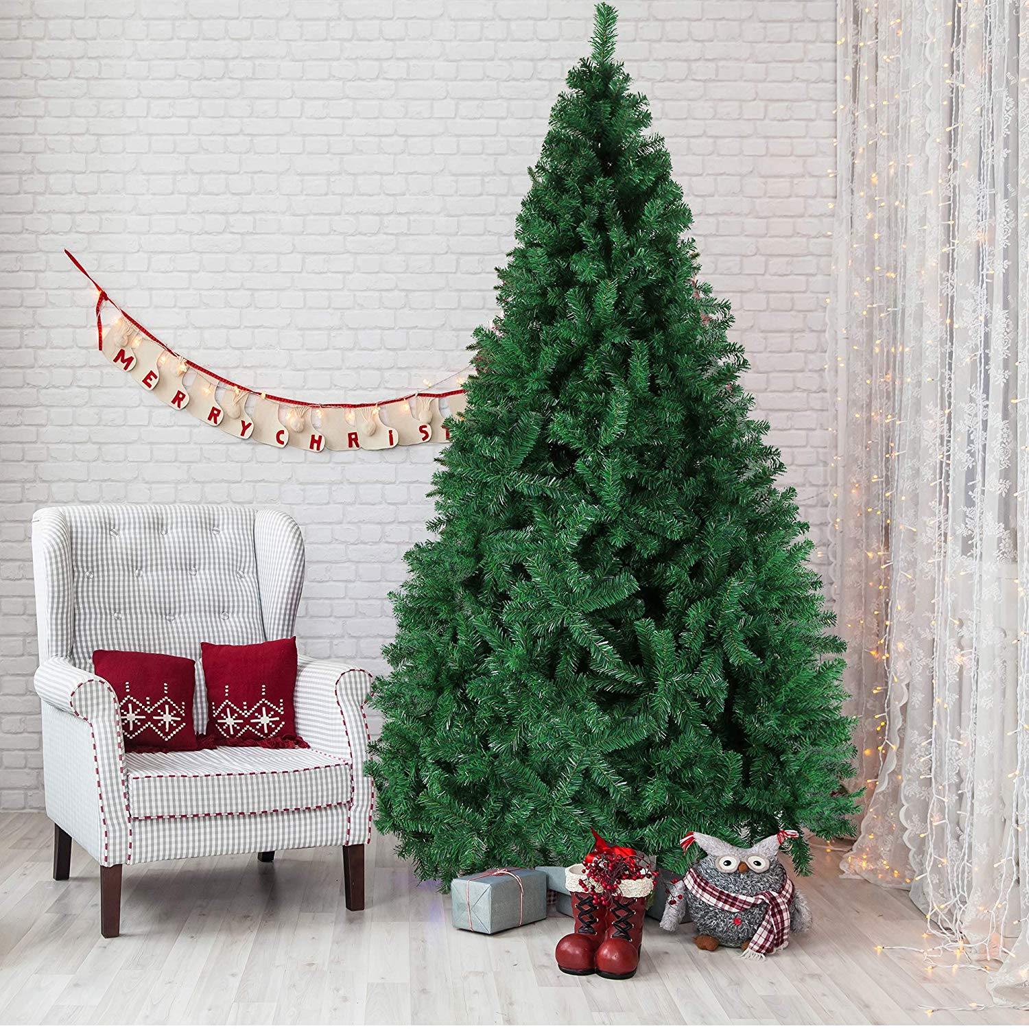 Bosonshop 9 FT High Artificial Christmas Pine Tree Fake Xmas Tree 1000 Tip Full Tree W/ Solid Metal Stand