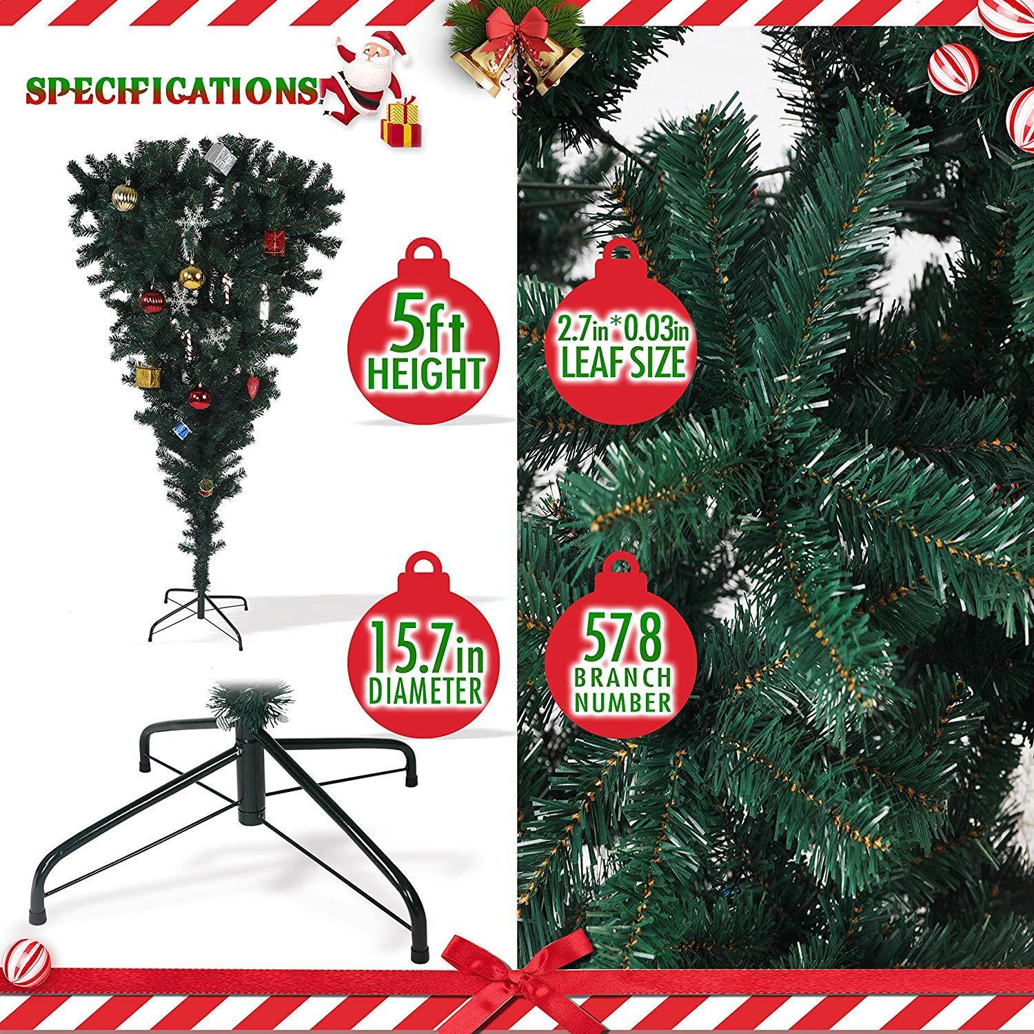 Bosonshop 5FT Upsidedown Premium Artificial Christmas Tree with Solid Metal Stand, Festive Indoor and Outdoor Decoration