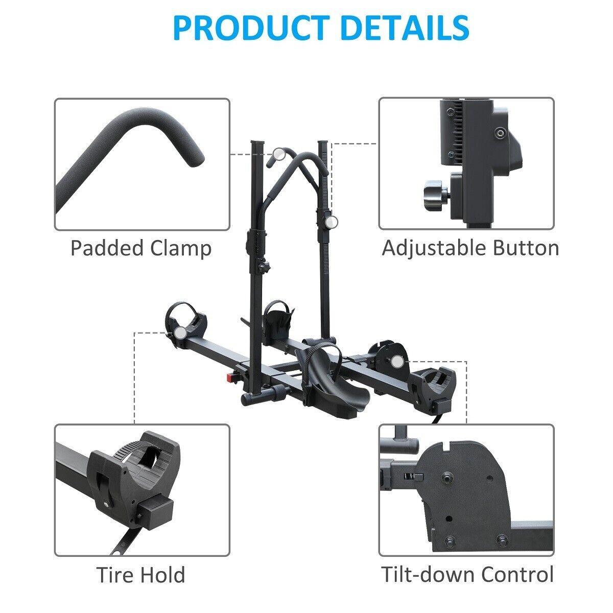 2 Bike Carrier Rack Hitch Mount Tilt Down Design Load 132LB for Car SUV - Bosonshop