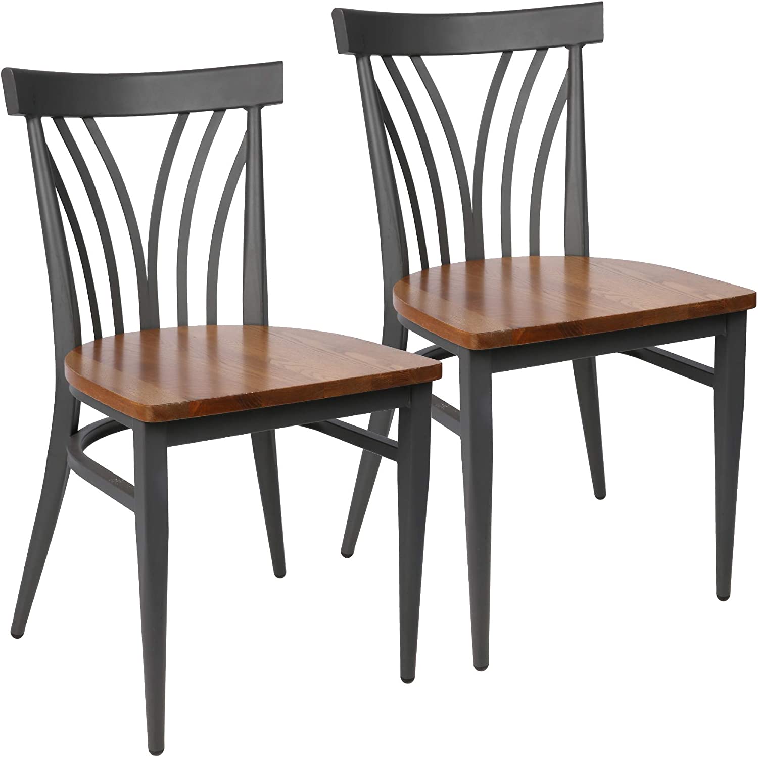 Set of 2 Modern Industrial Kitchen Dining Chairs Wood Seat with Metal Legs - Bosonshop