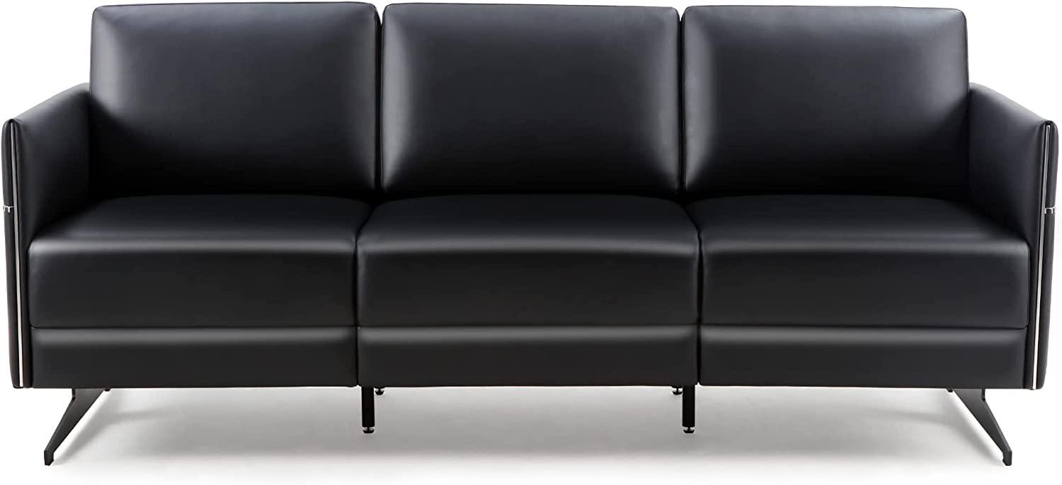 Modern Black Faux Leather Sectional 3 Seaters Sofa Couch Accent Arm Chair w/ Armrest & Comfy Cushion - Bosonshop