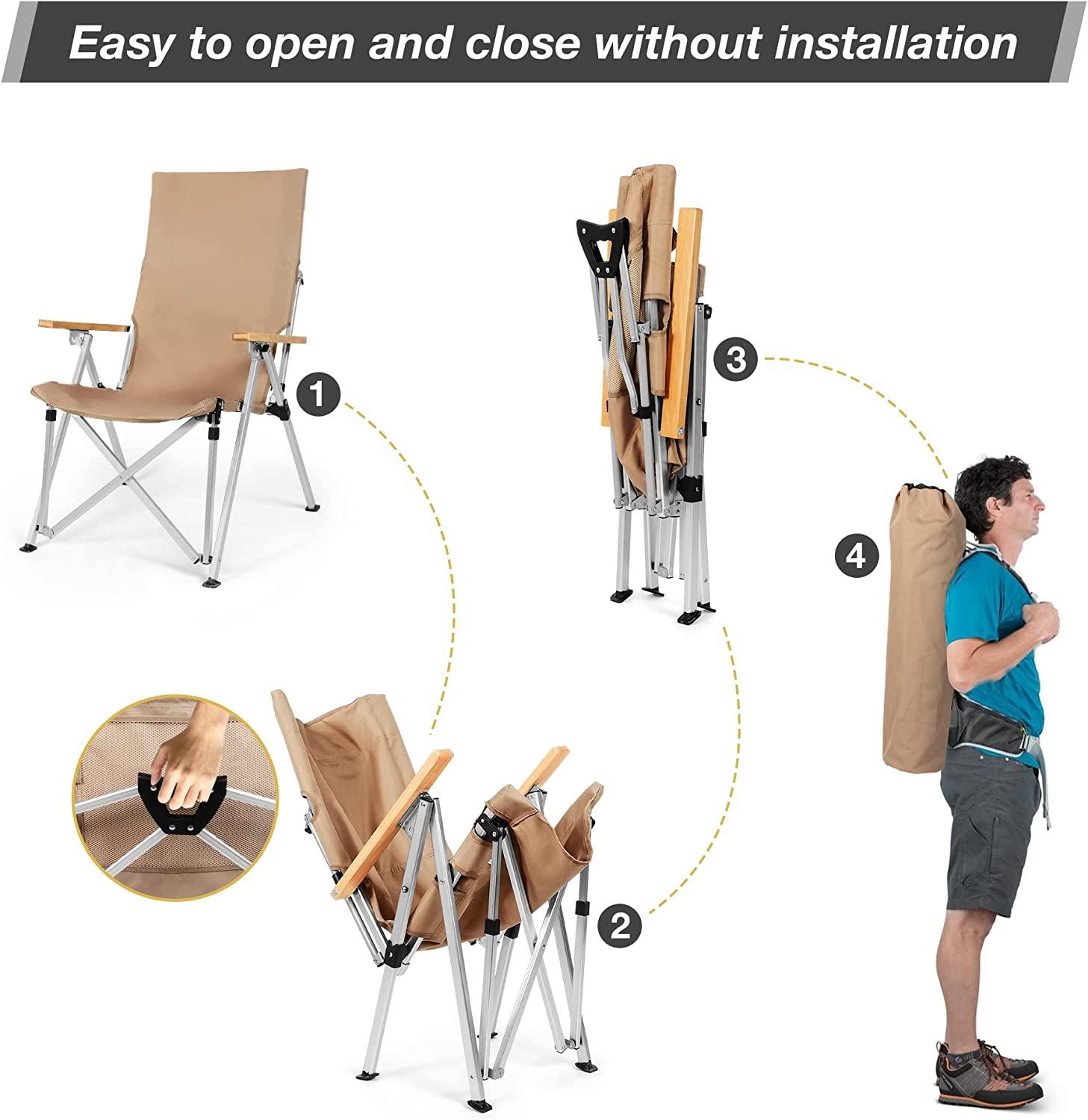 Portable Ultralight Camping Chairs, Adjustable High Back Chairs w/ Arm Rest and Carry Bag - Bosonshop