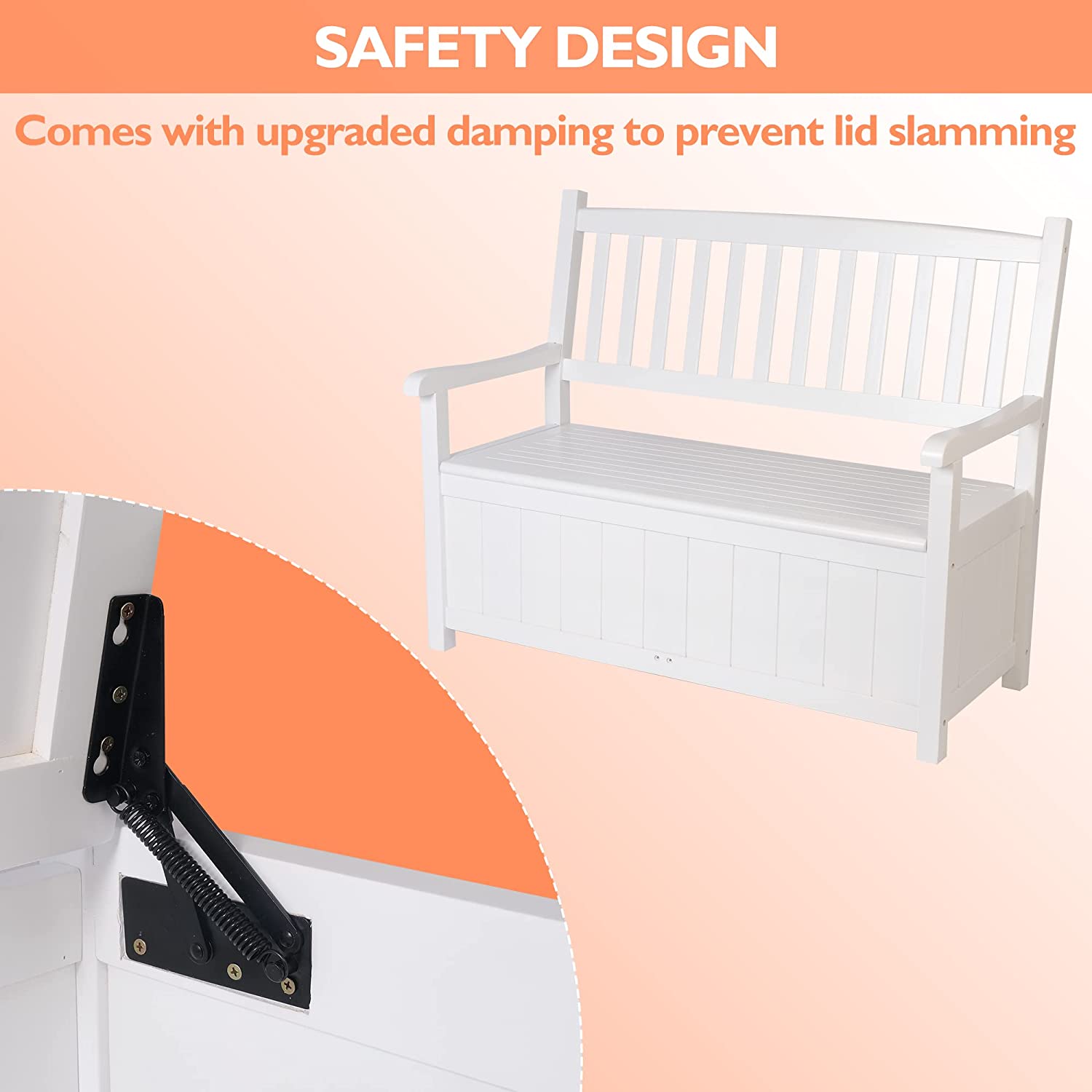 Outdoor Wooden Storage Bench with Large Deck Box for Patio Garden Porch, White - Bosonshop