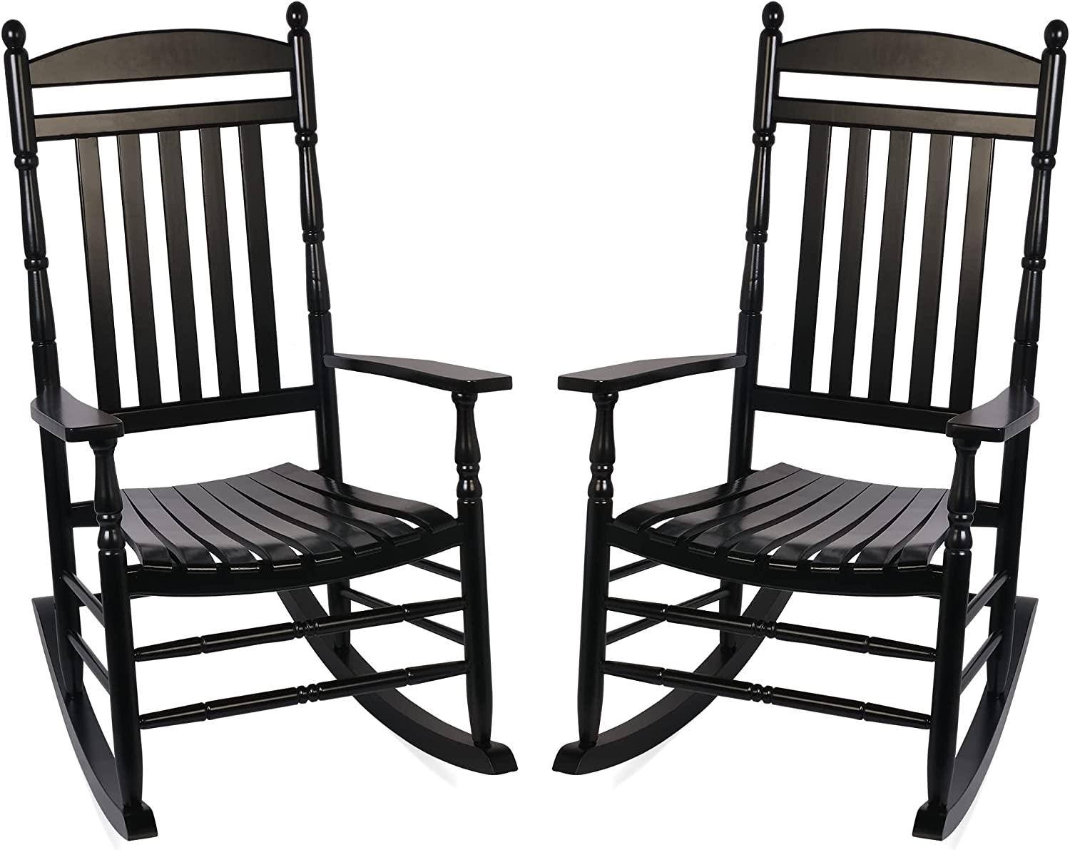 Set of 2 Outdoor Rocking Chairs, Outdoor Indoor Oversized Patio Rocker Chair High Back Rocker, Black - Bosonshop