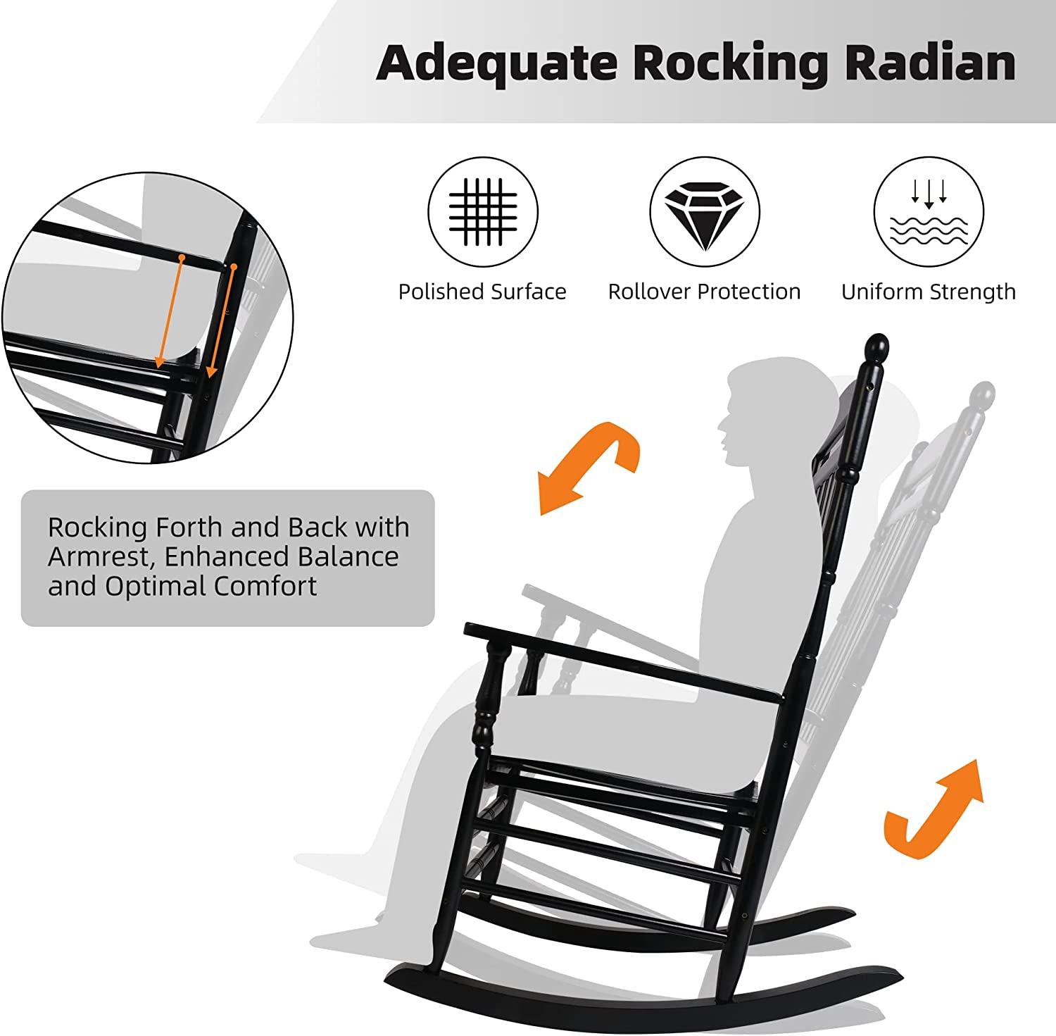 Set of 2 Outdoor Rocking Chairs, Outdoor Indoor Oversized Patio Rocker Chair High Back Rocker, Black - Bosonshop