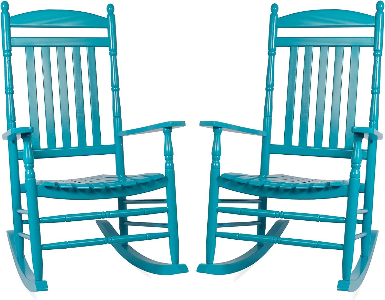 Set of 2 Outdoor Rocking Chairs, Outdoor Indoor Oversized Patio Rocker Chair High Back Rocker, Blue - Bosonshop