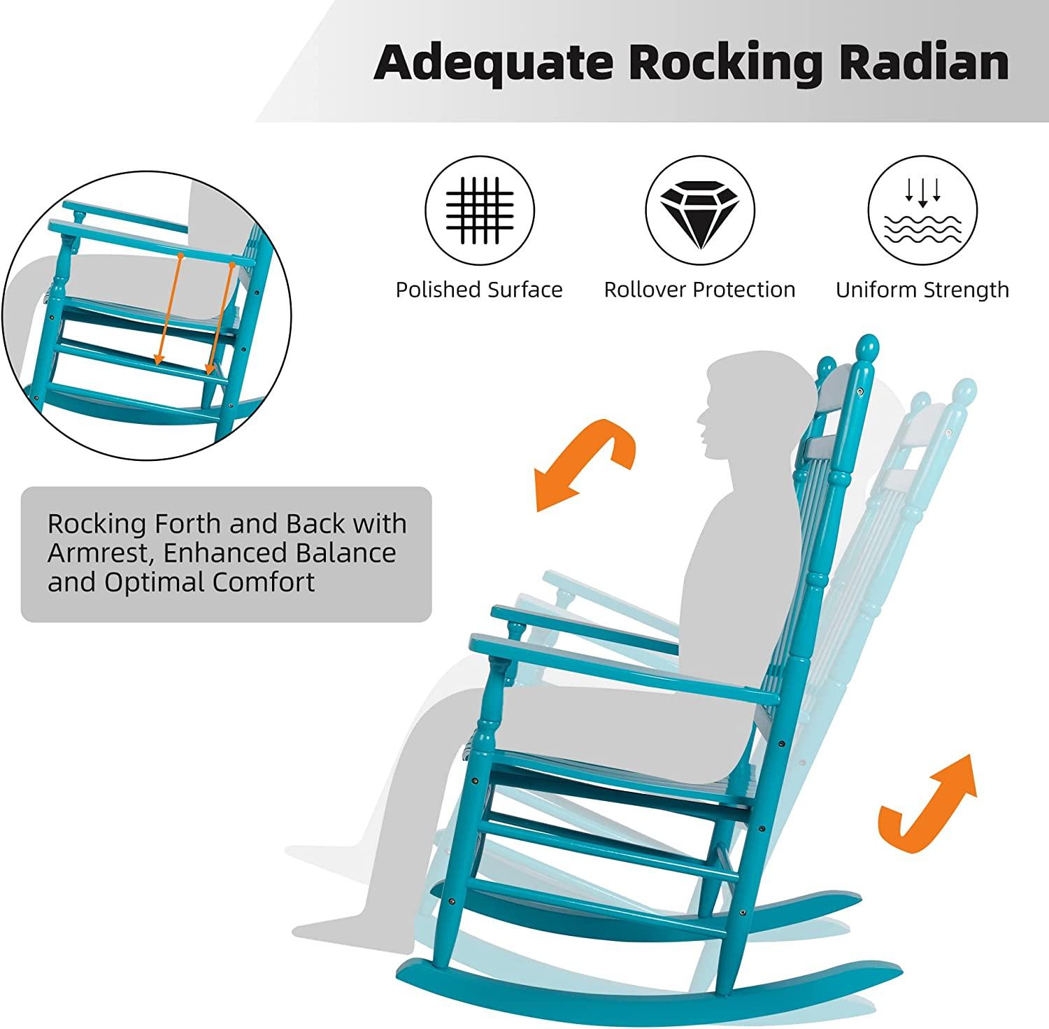 Set of 2 Outdoor Rocking Chairs, Outdoor Indoor Oversized Patio Rocker Chair High Back Rocker, Blue - Bosonshop