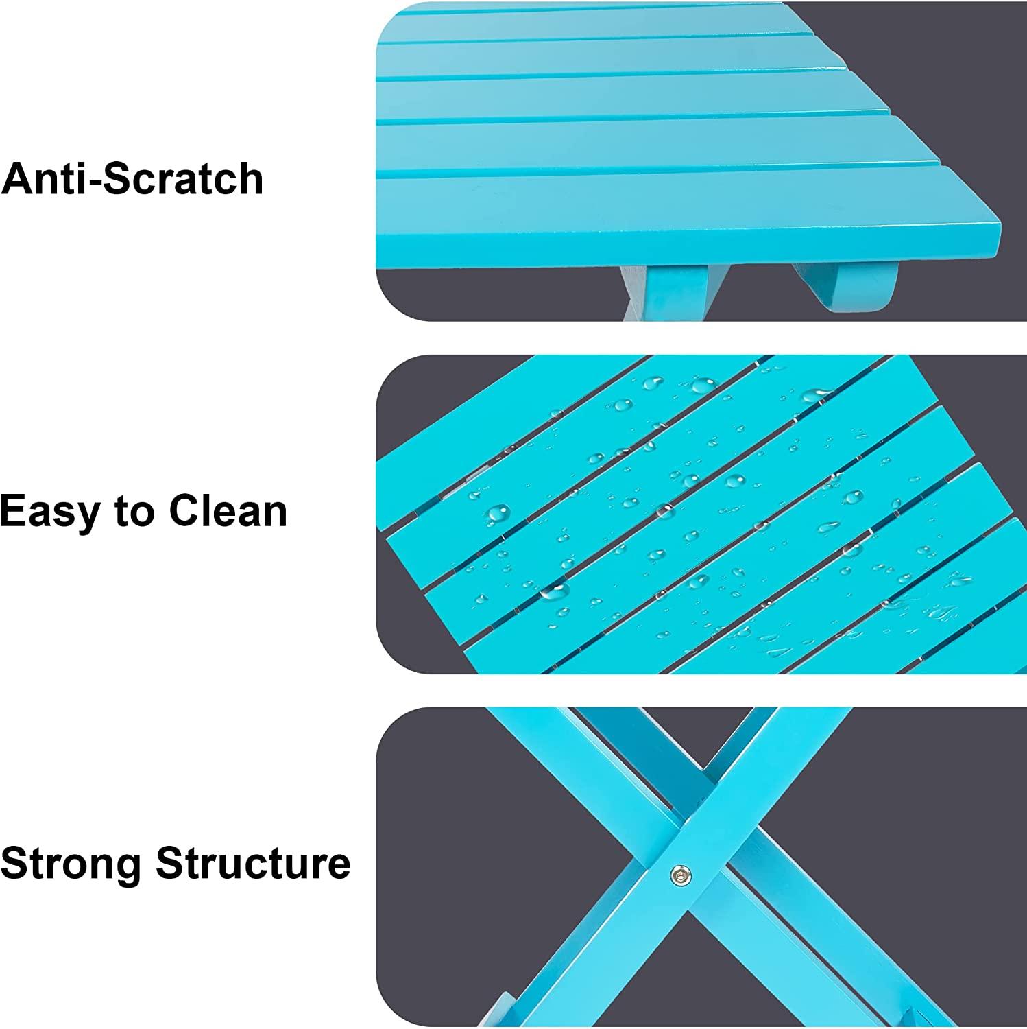 Outdoor Wooden Folding Square Side Table, Portable Lounge End Table, Blue - Bosonshop