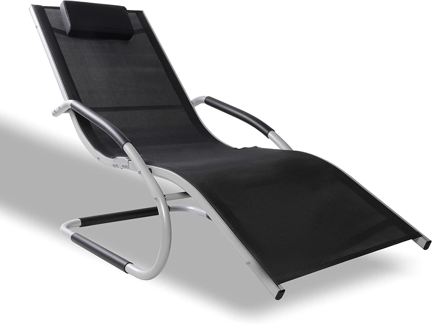 Patio Lounge Chair w/Removable Pillow, Breathable Textline Fabric for Patio, Deck, and Poolside - Bosonshop