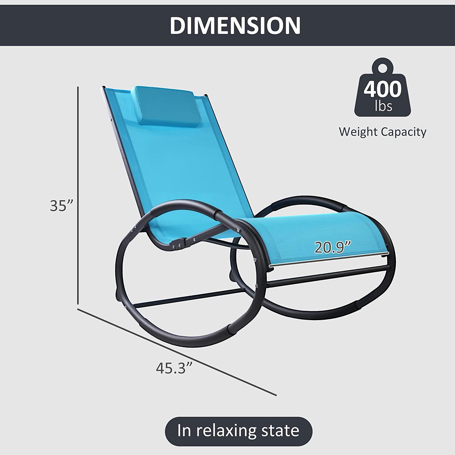 (Out of Stock) Patio Rocking Lounge Chair, Outdoor Curved Rocker Chaise with Removable Pillow, Blue - Bosonshop