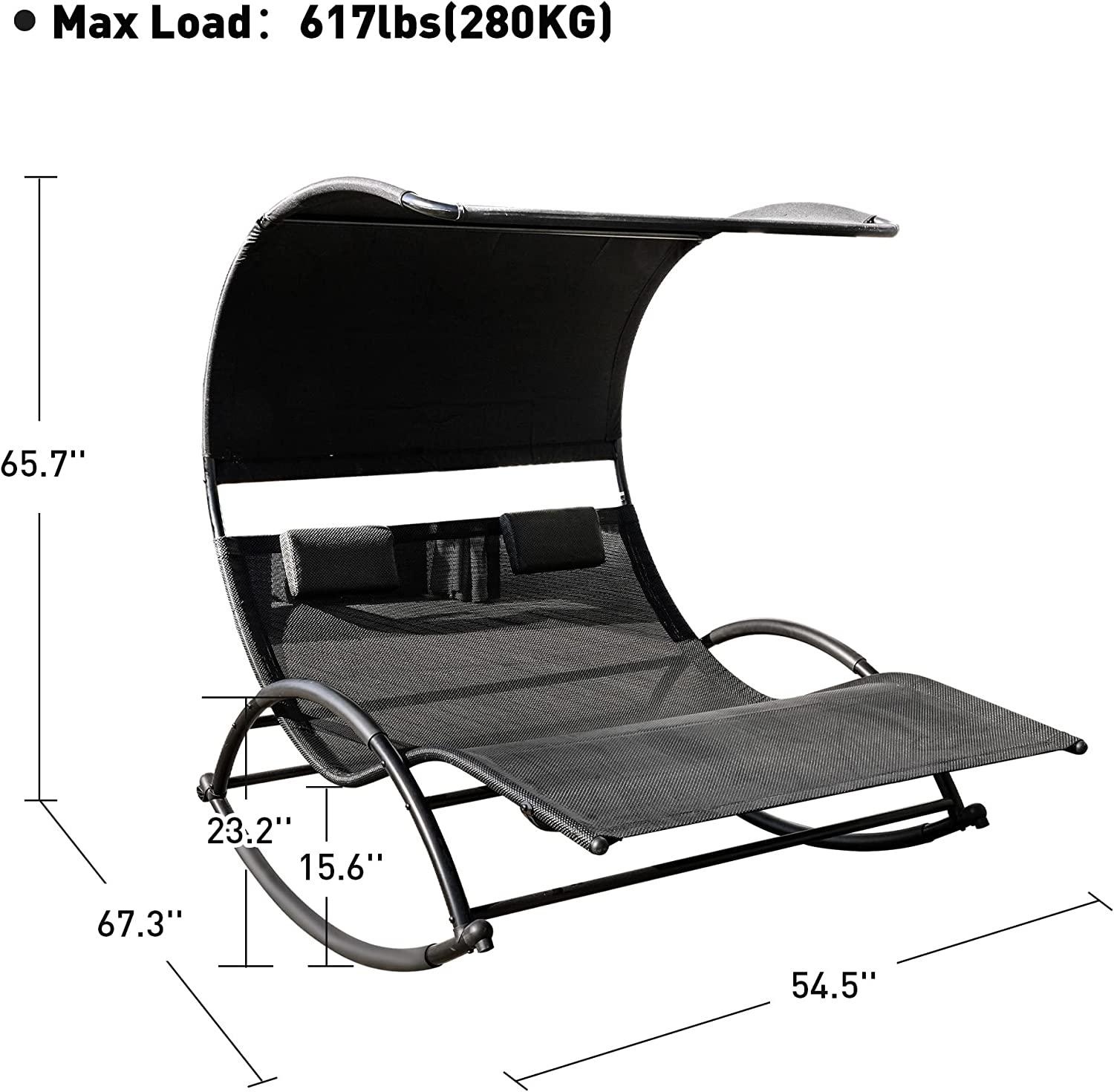Outdoor Double Chaise Lounge Bed Chair Sun Lounger with Canopy & Both Removable Pillows - Bosonshop