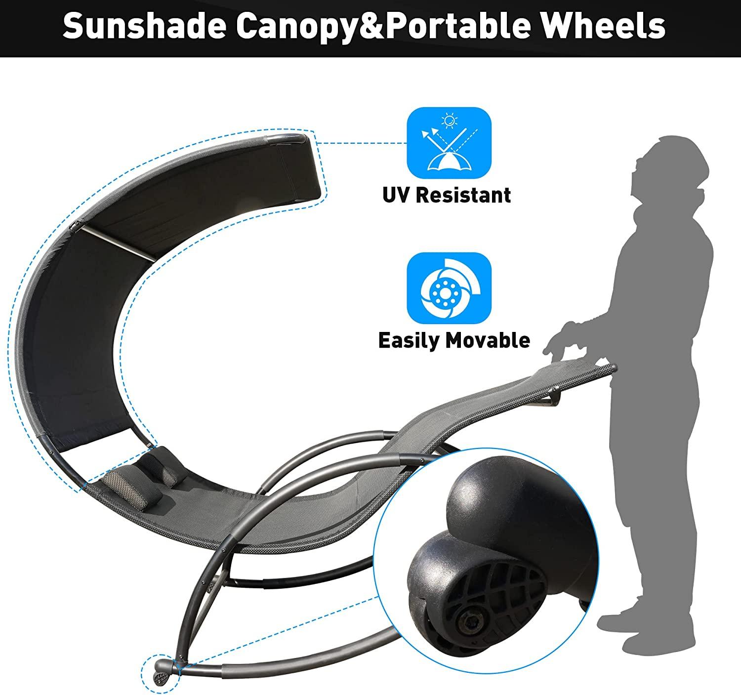 Outdoor Double Chaise Lounge Bed Chair Sun Lounger with Canopy & Both Removable Pillows - Bosonshop