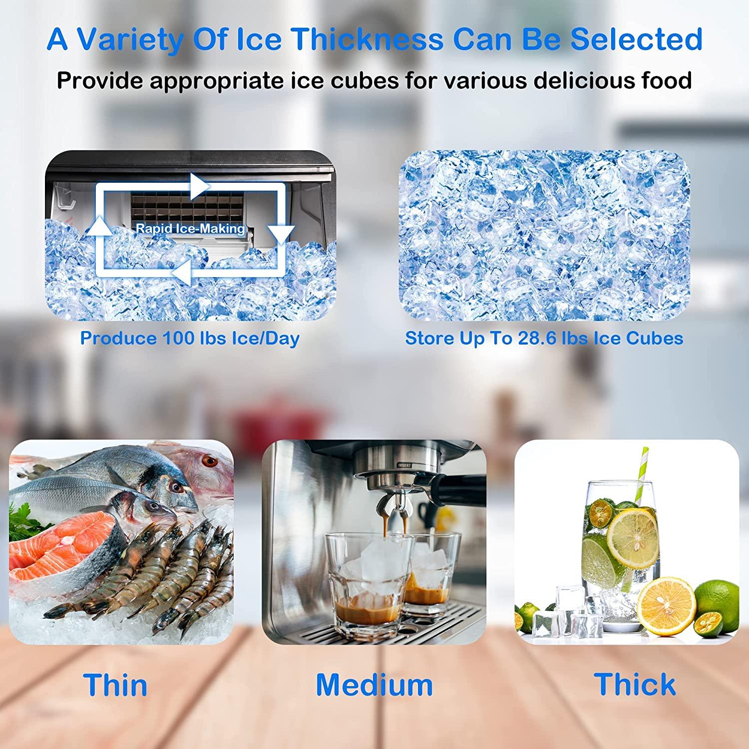 Commercial 100lbs/24H Ice Maker Machine Built-in Stainless Steel Ice Maker Machine with a smart LCD panel - Bosonshop