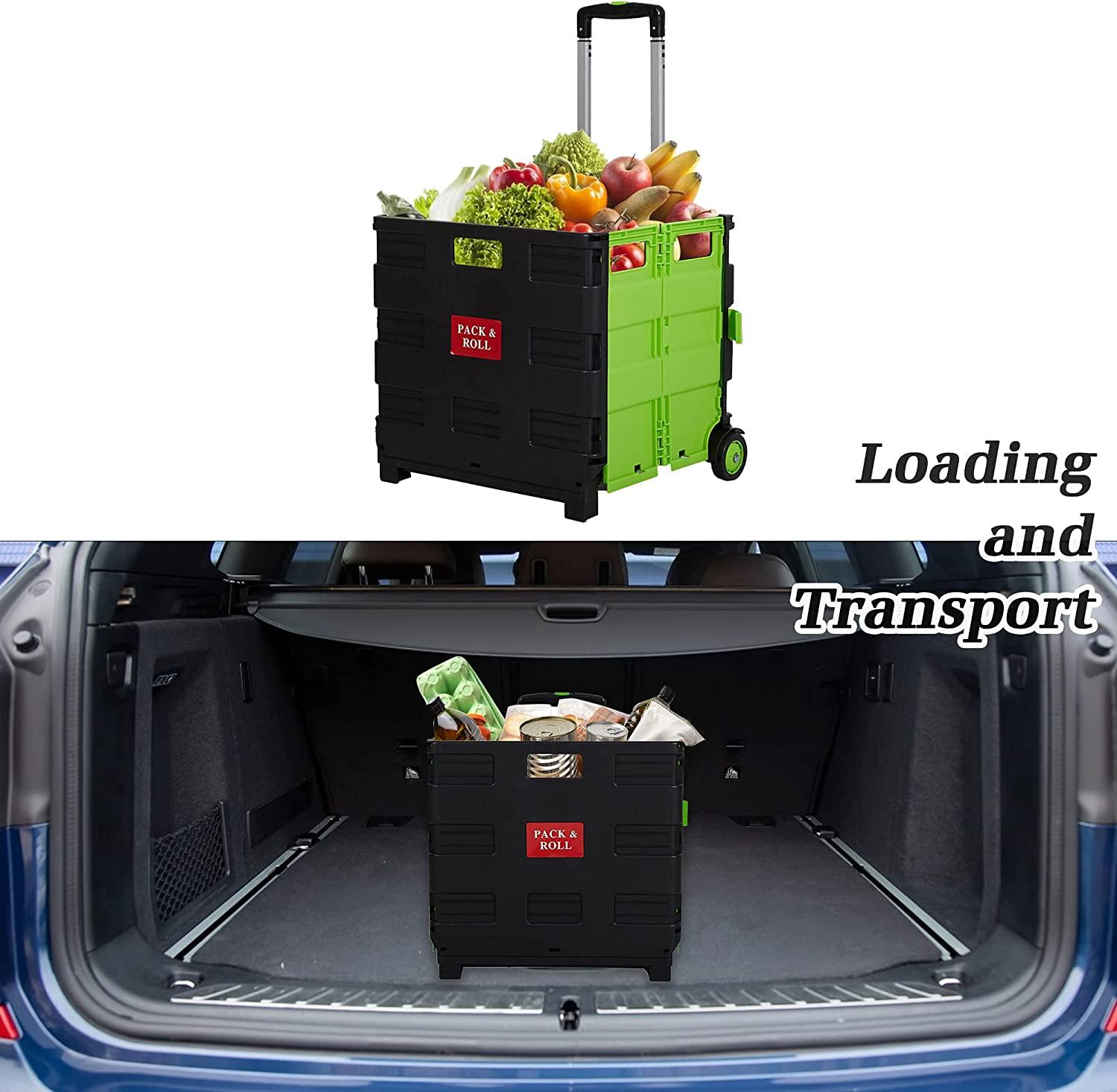 44L Medium Folding Rolling Utility Shopping Cart, Black & Green - Bosonshop