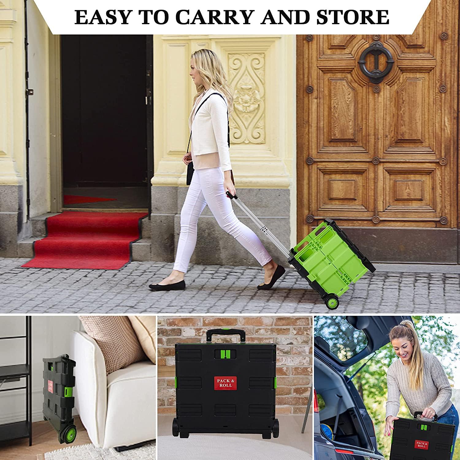 44L Medium Folding Rolling Utility Shopping Cart, Black & Green - Bosonshop