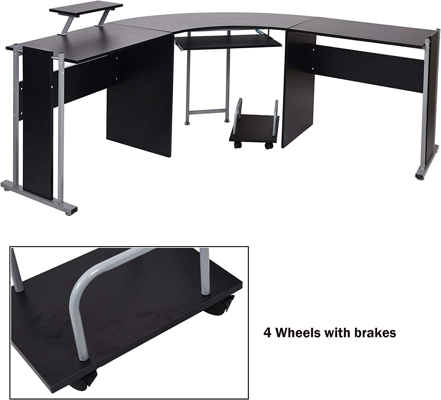 L-Shaped Computer Desk Modern Corner Table Wood Laptop Gaming Desk 71.2 x 22 x 30.3in - Bosonshop