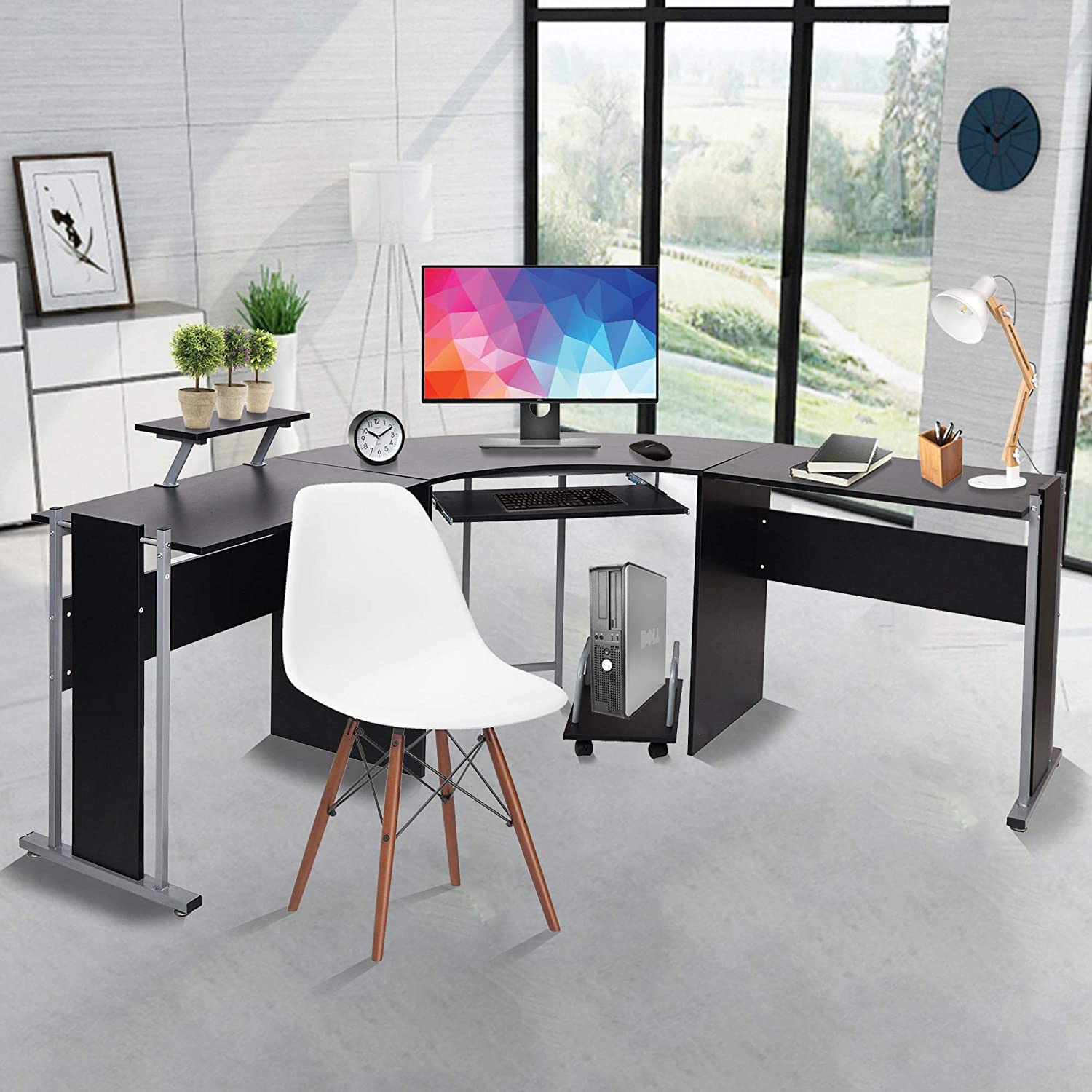 L-Shaped Computer Desk Modern Corner Table Wood Laptop Gaming Desk 71.2 x 22 x 30.3in - Bosonshop