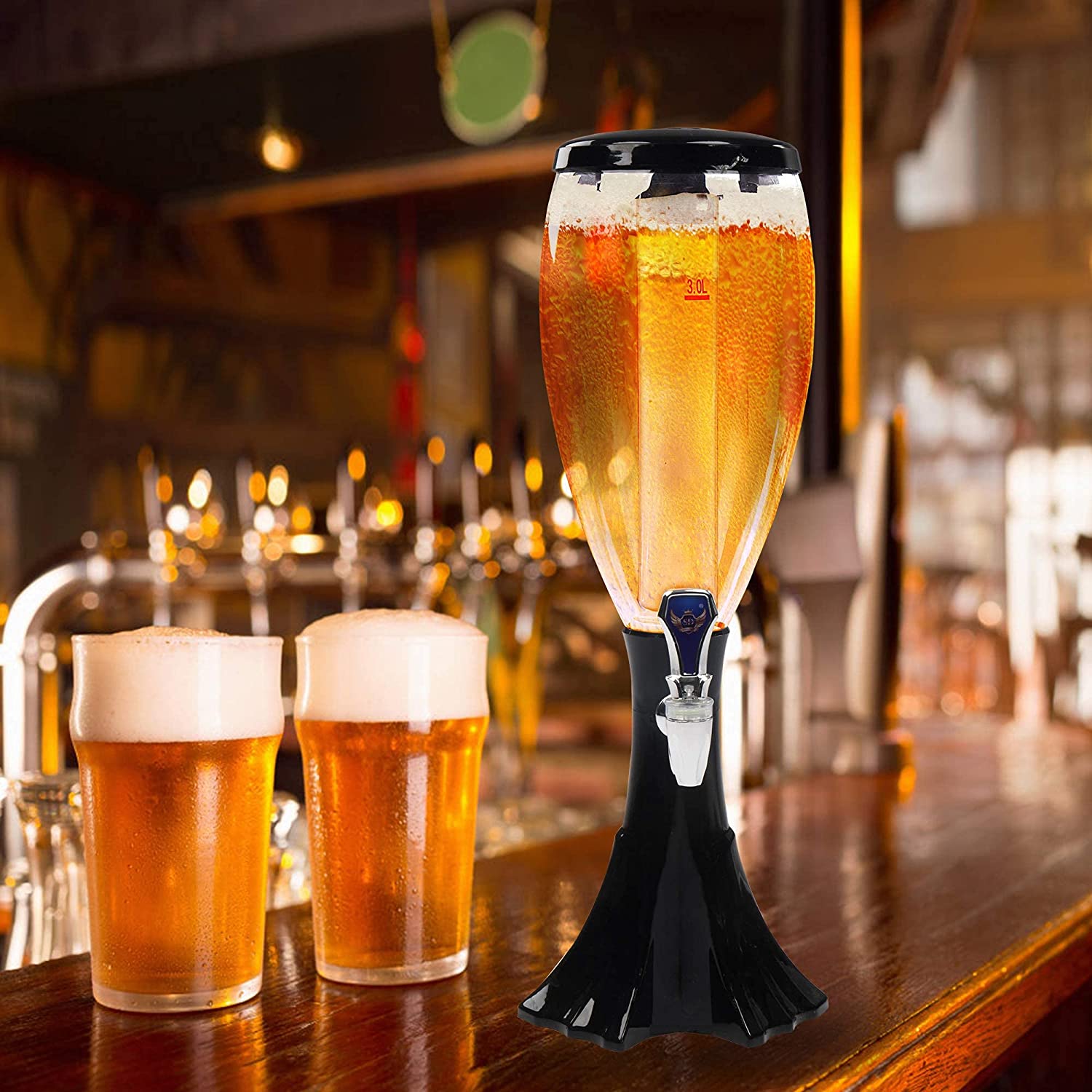 3L Draft Beer Tap Drink Beverage Dispenser Plastic w/ LED Lights & Ice Tube Keep Cold for Birthday Party Bar - Bosonshop