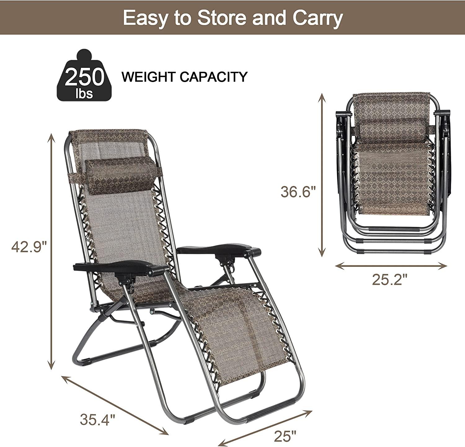 Set of 2 Adjustable Zero Gravity Chair Patio Lounge Chairs Folding Recliner Outdoor Pool Yard Beach - Bosonshop