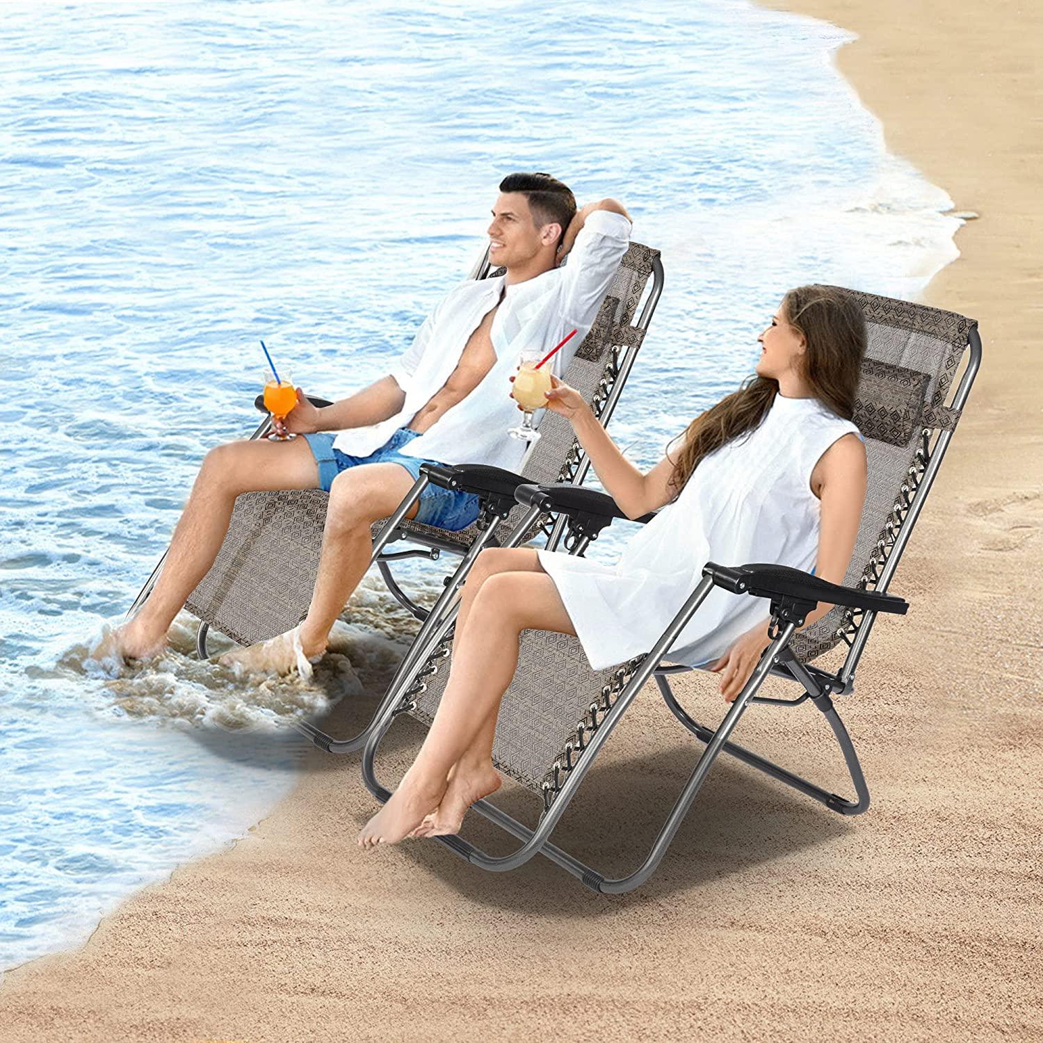 Set of 2 Adjustable Zero Gravity Chair Patio Lounge Chairs Folding Recliner Outdoor Pool Yard Beach - Bosonshop