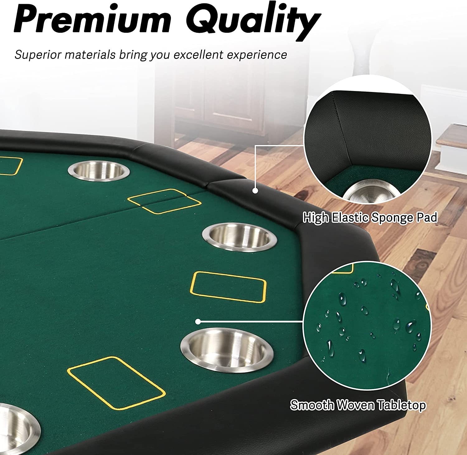 48" Octagon 8-Player Foldable Poker Table Texas Casino Table with Stainless Steel Cup Holder - Bosonshop