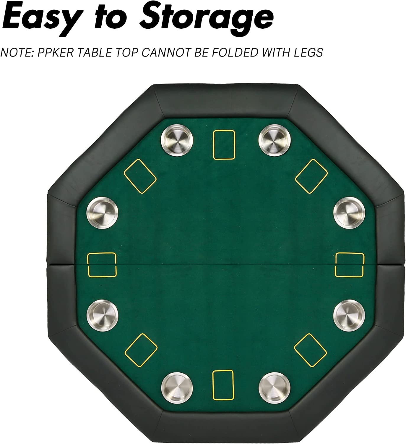 48" Octagon 8-Player Foldable Poker Table Texas Casino Table with Stainless Steel Cup Holder - Bosonshop