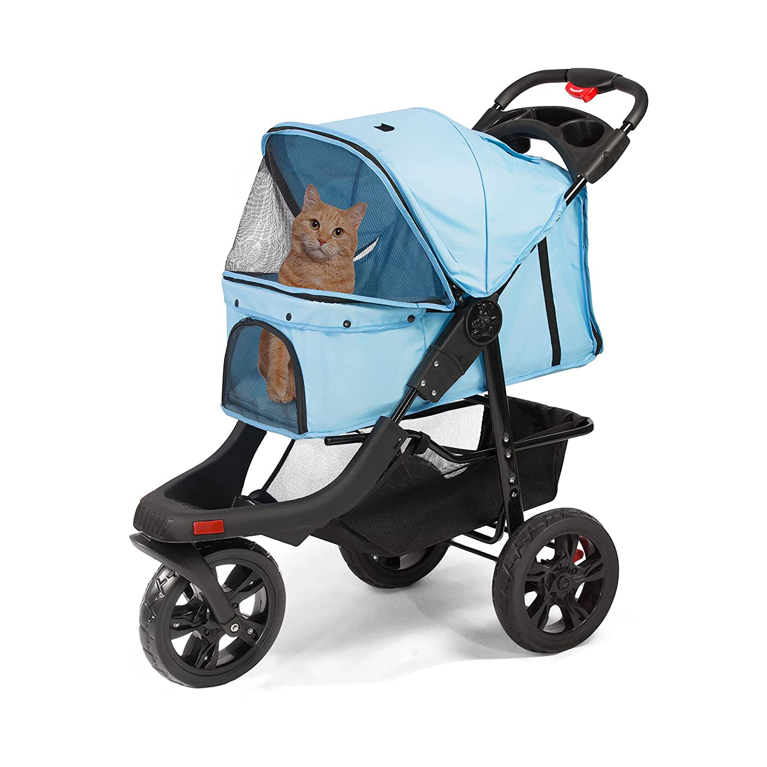 3-Wheels pet Stroller, Foldable Jogger Pet Stroller with Storage Basket - Bosonshop