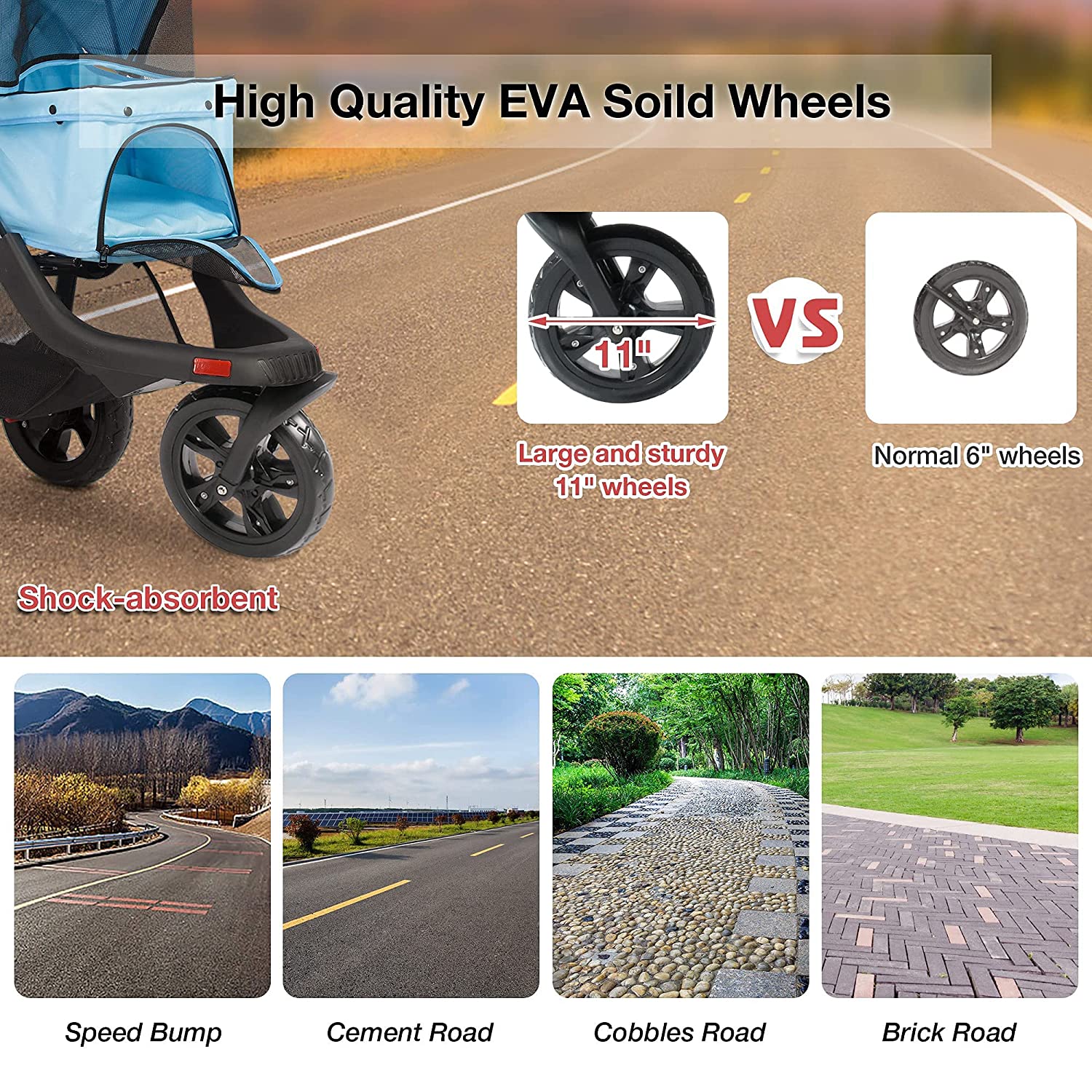 3-Wheels pet Stroller, Foldable Jogger Pet Stroller with Storage Basket - Bosonshop